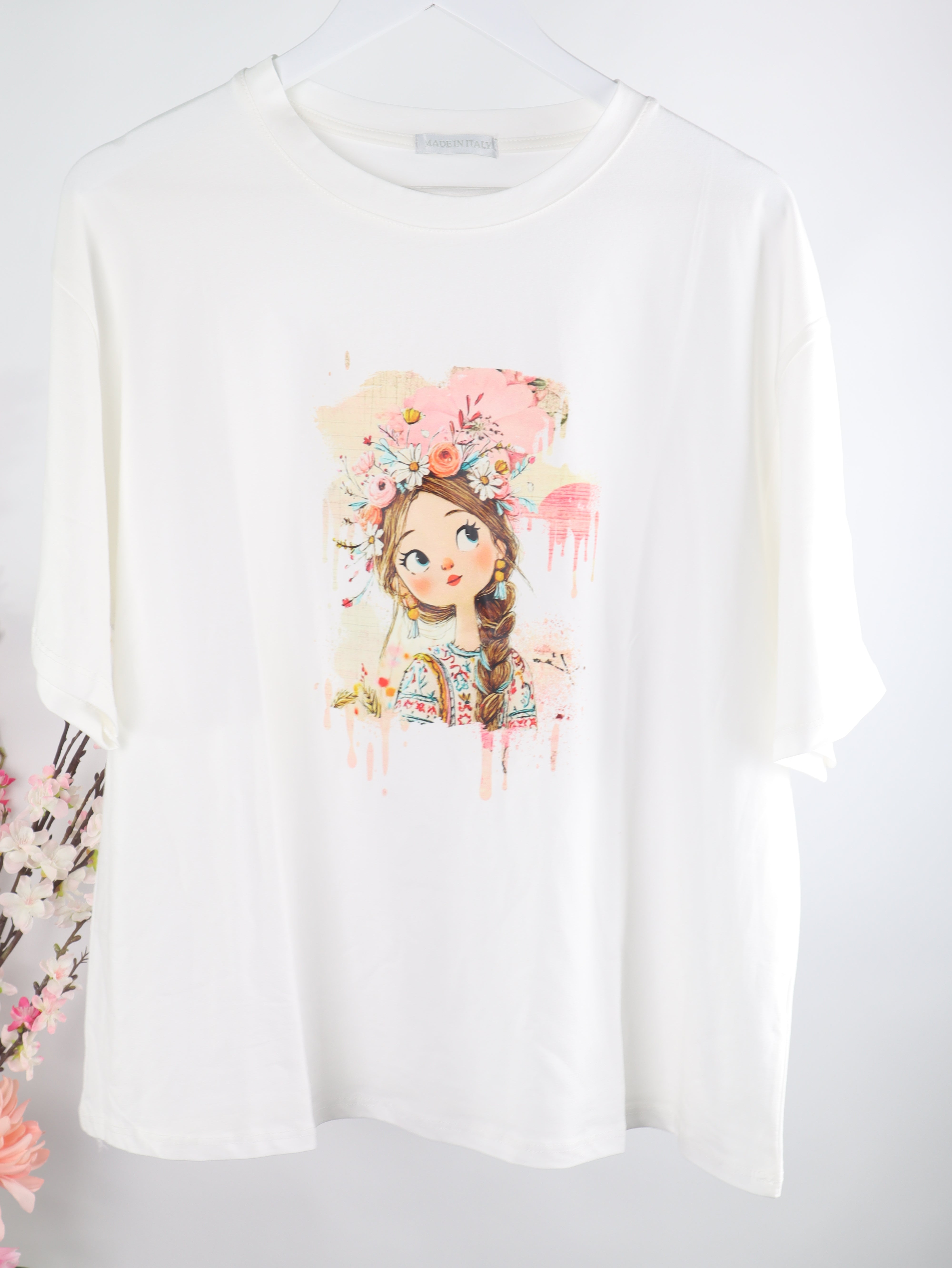 T-Shirt mit Blumenmädchen Print