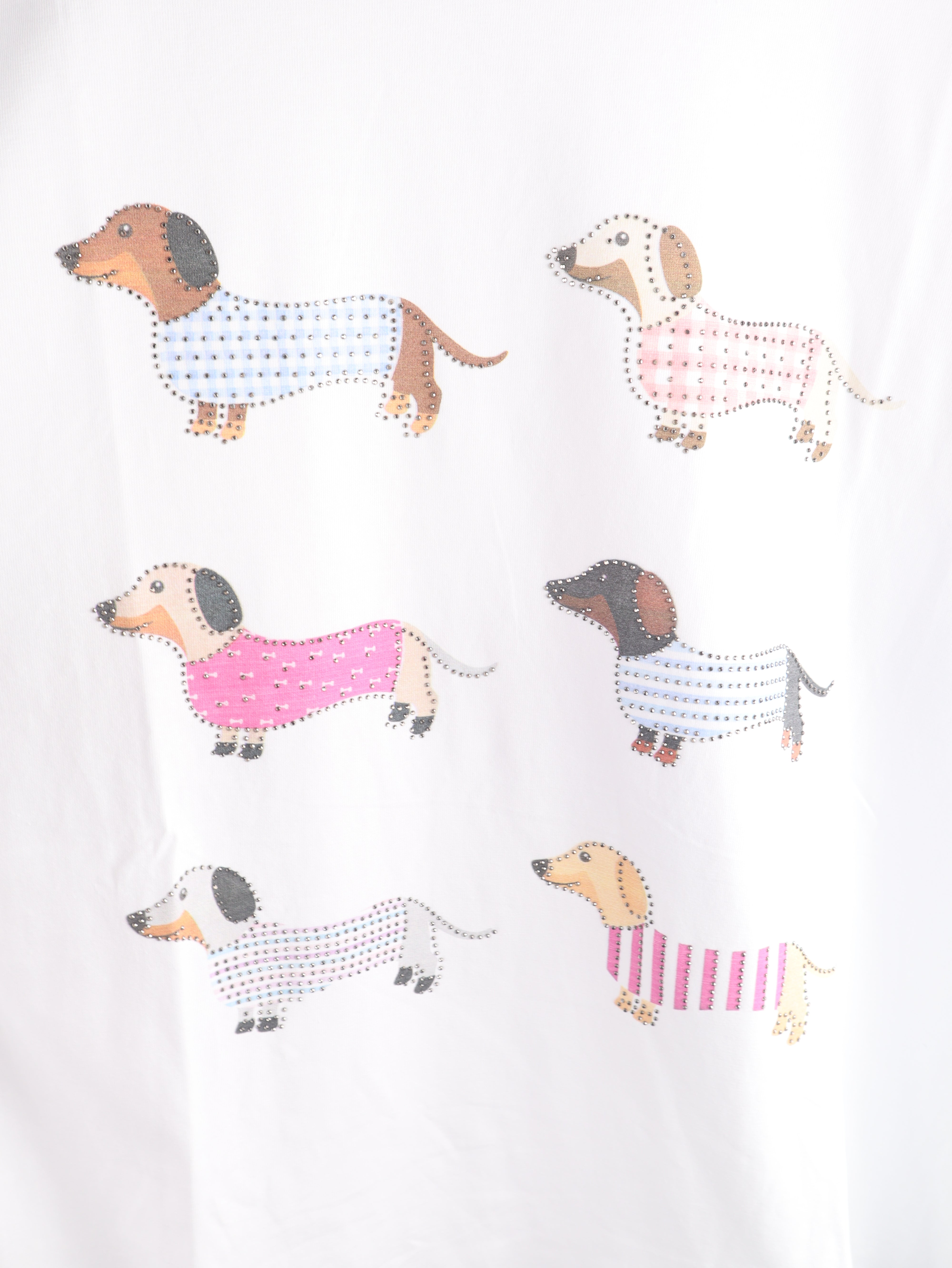 T-Shirt mit Dackel Print & Strass