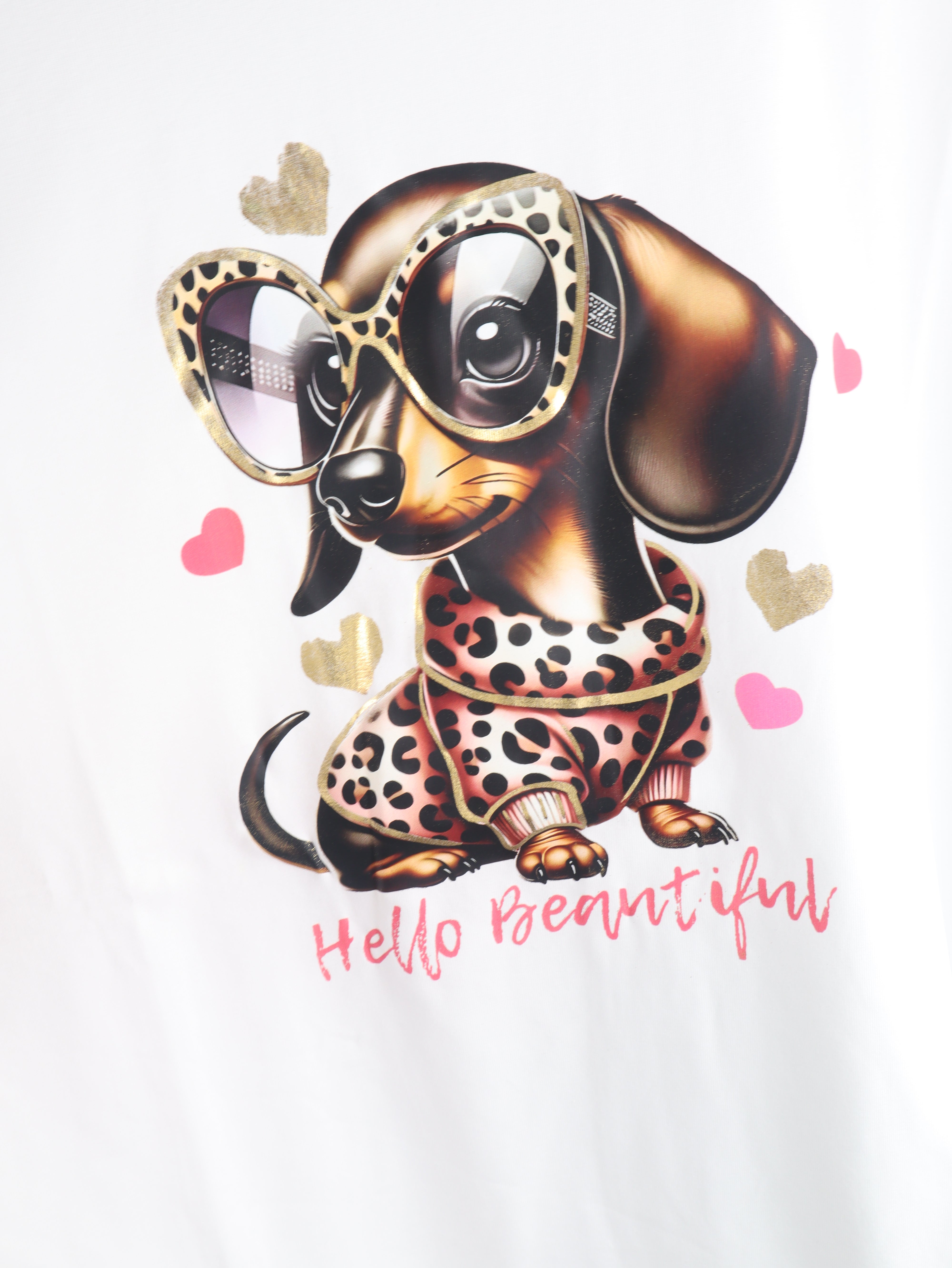 T-Shirt mit Dackel Print – „Hello Beautiful“