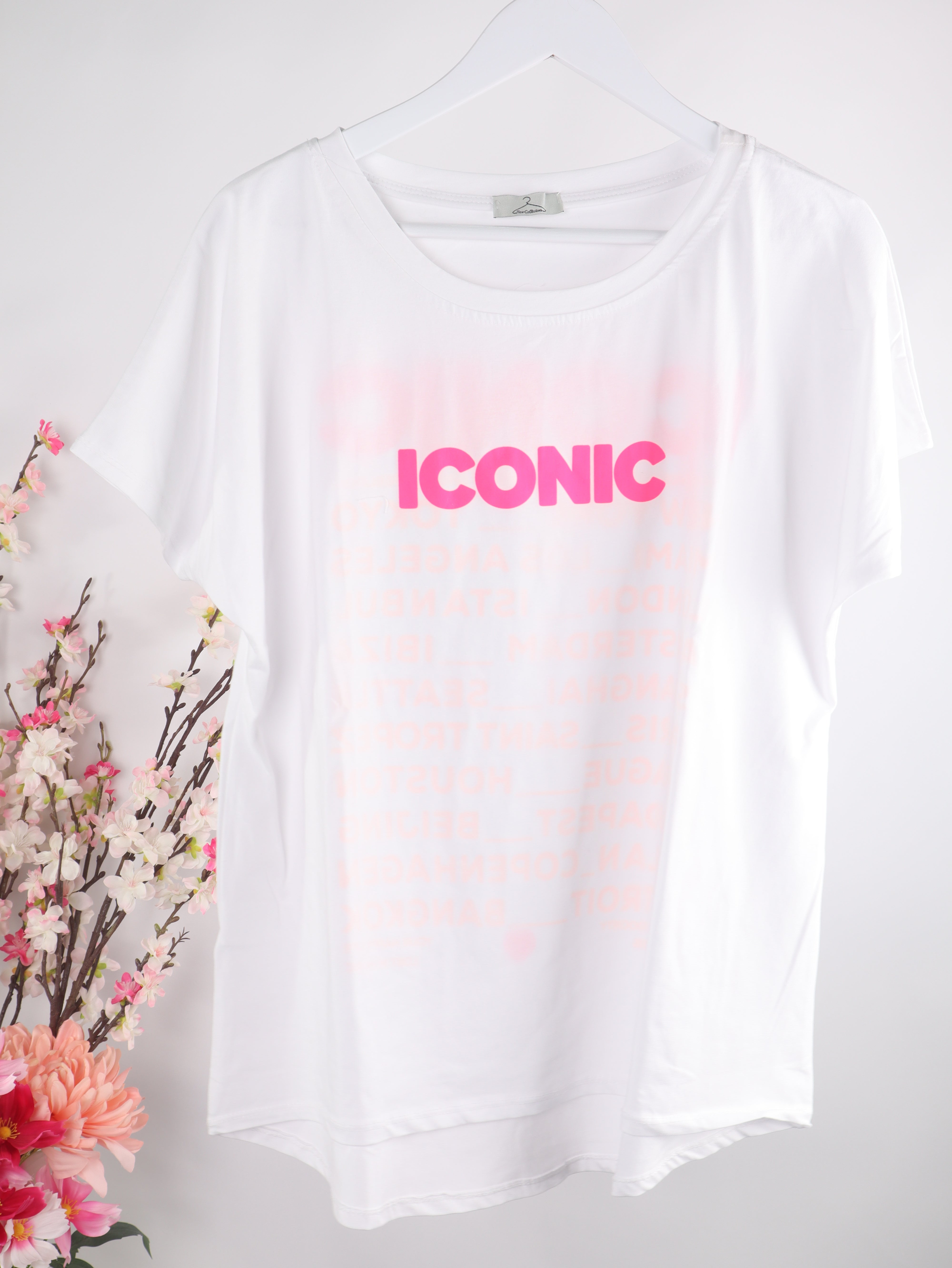 Oversize T-Shirt „ICONIC“ mit Neon Print - Orange/Pink
