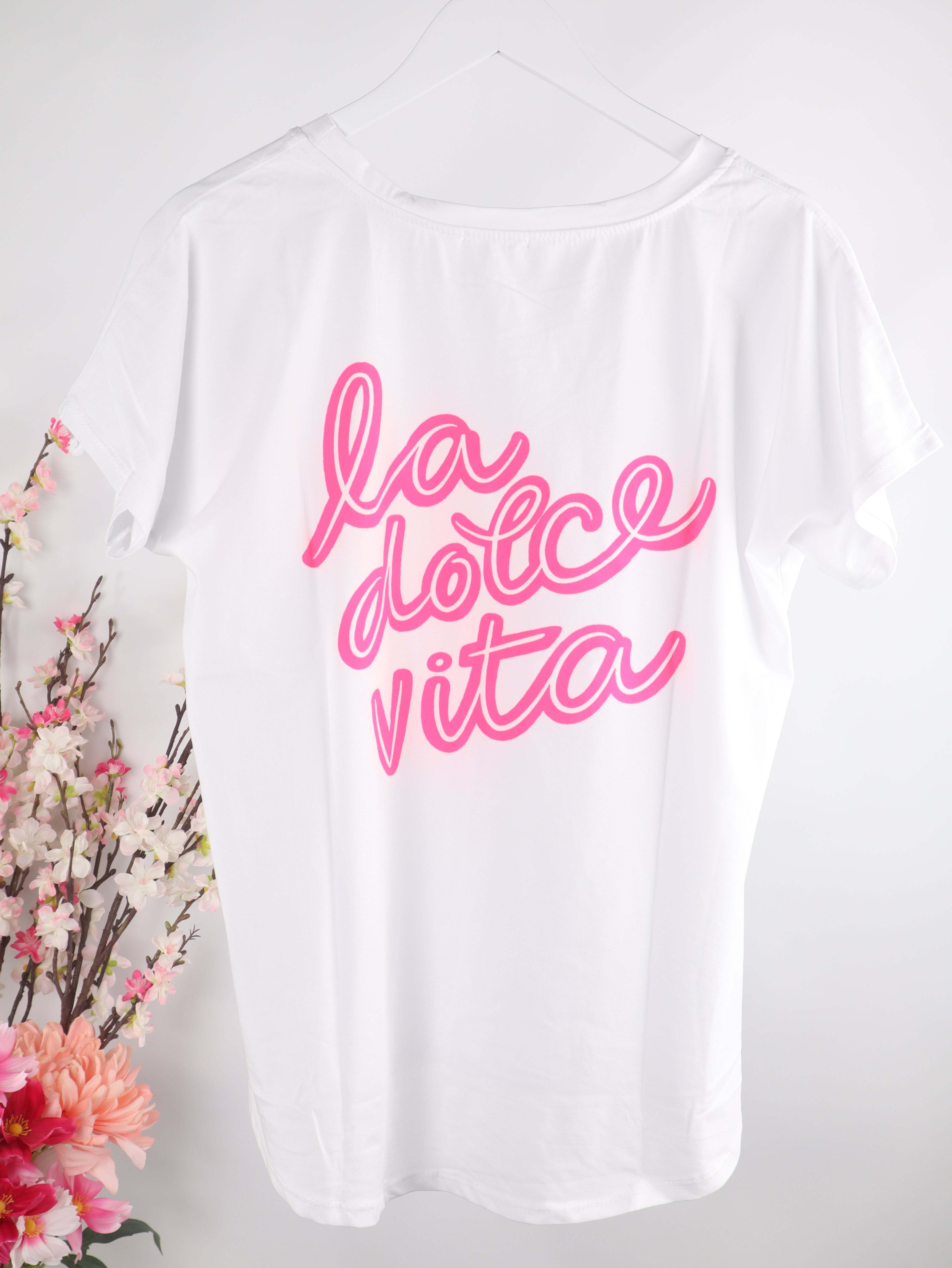 T-Shirt „La Dolce Vita“ mit Neon-Pink Print