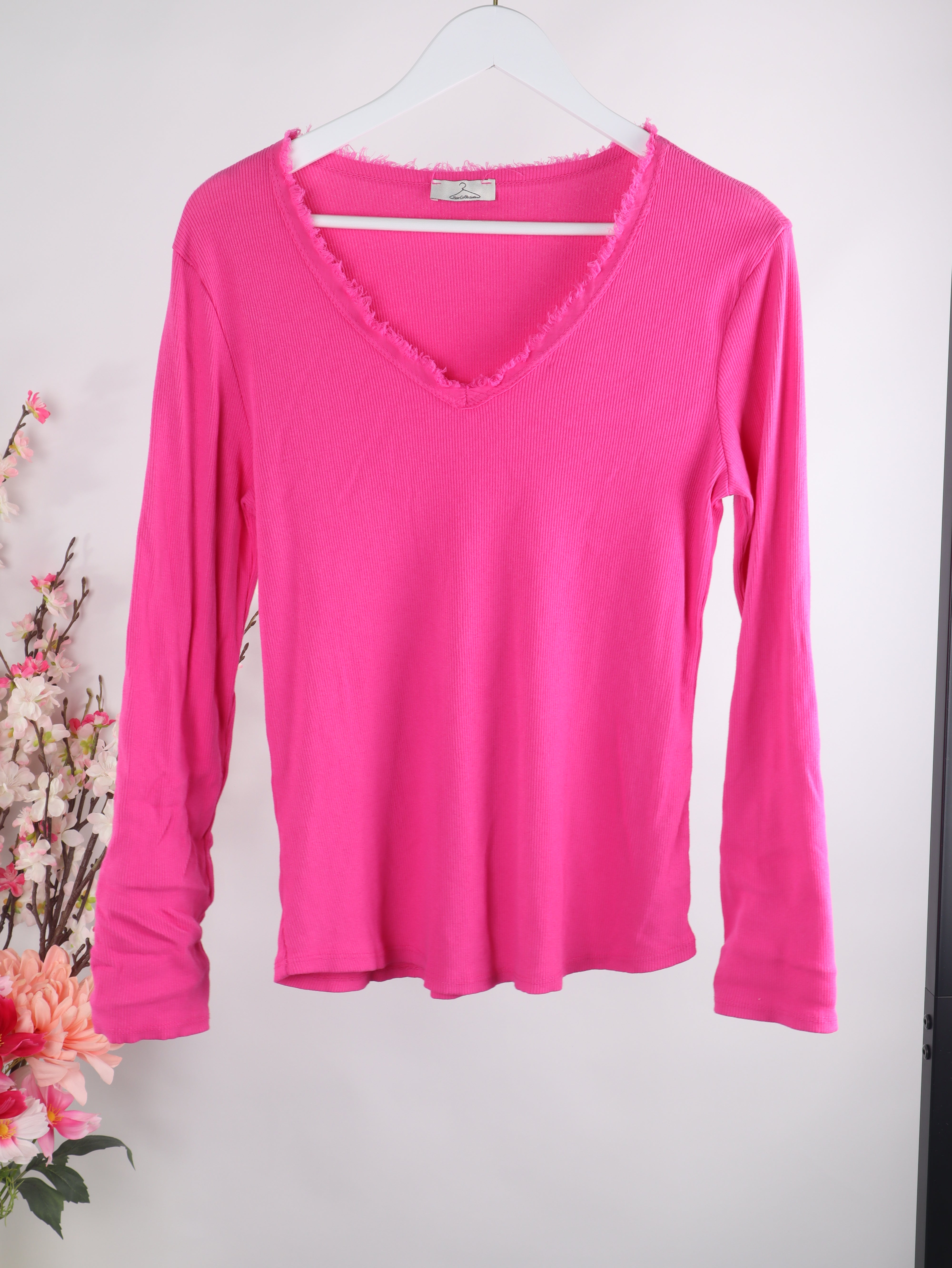 Ripp Langarmshirt mit V-Ausschnitt