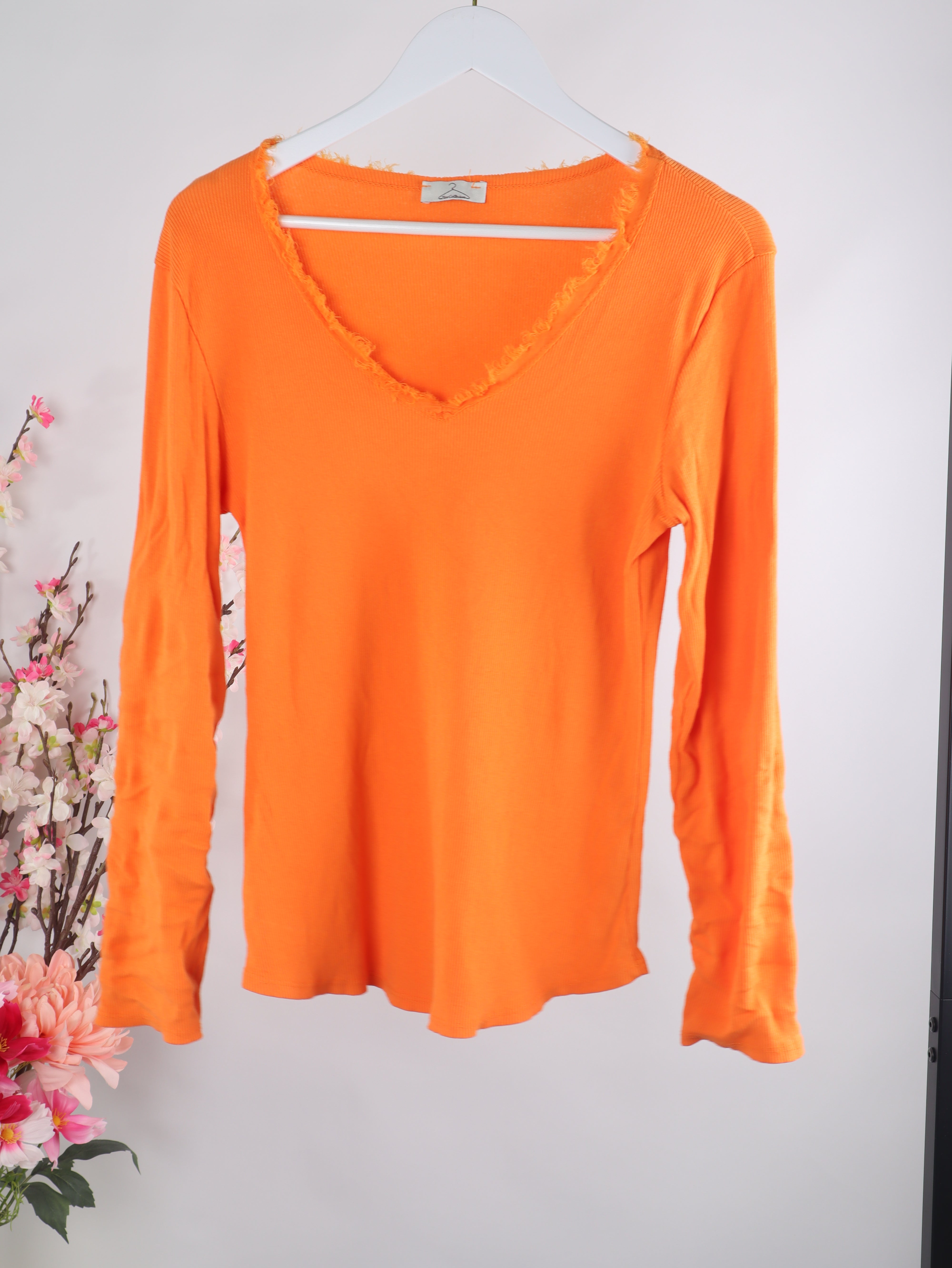 Ripp Langarmshirt mit V-Ausschnitt