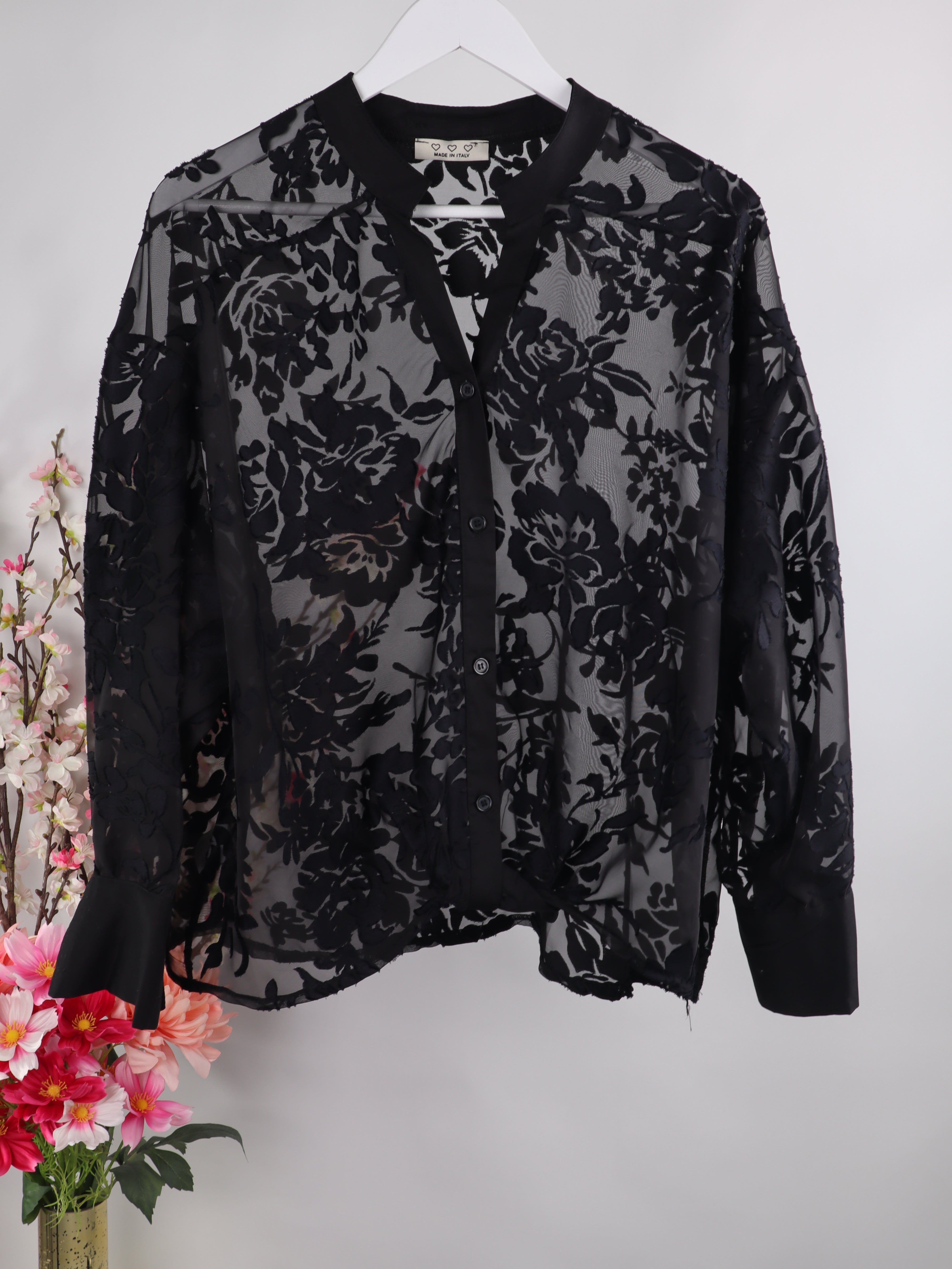 Transparente Oversize-Bluse mit floralem Muster