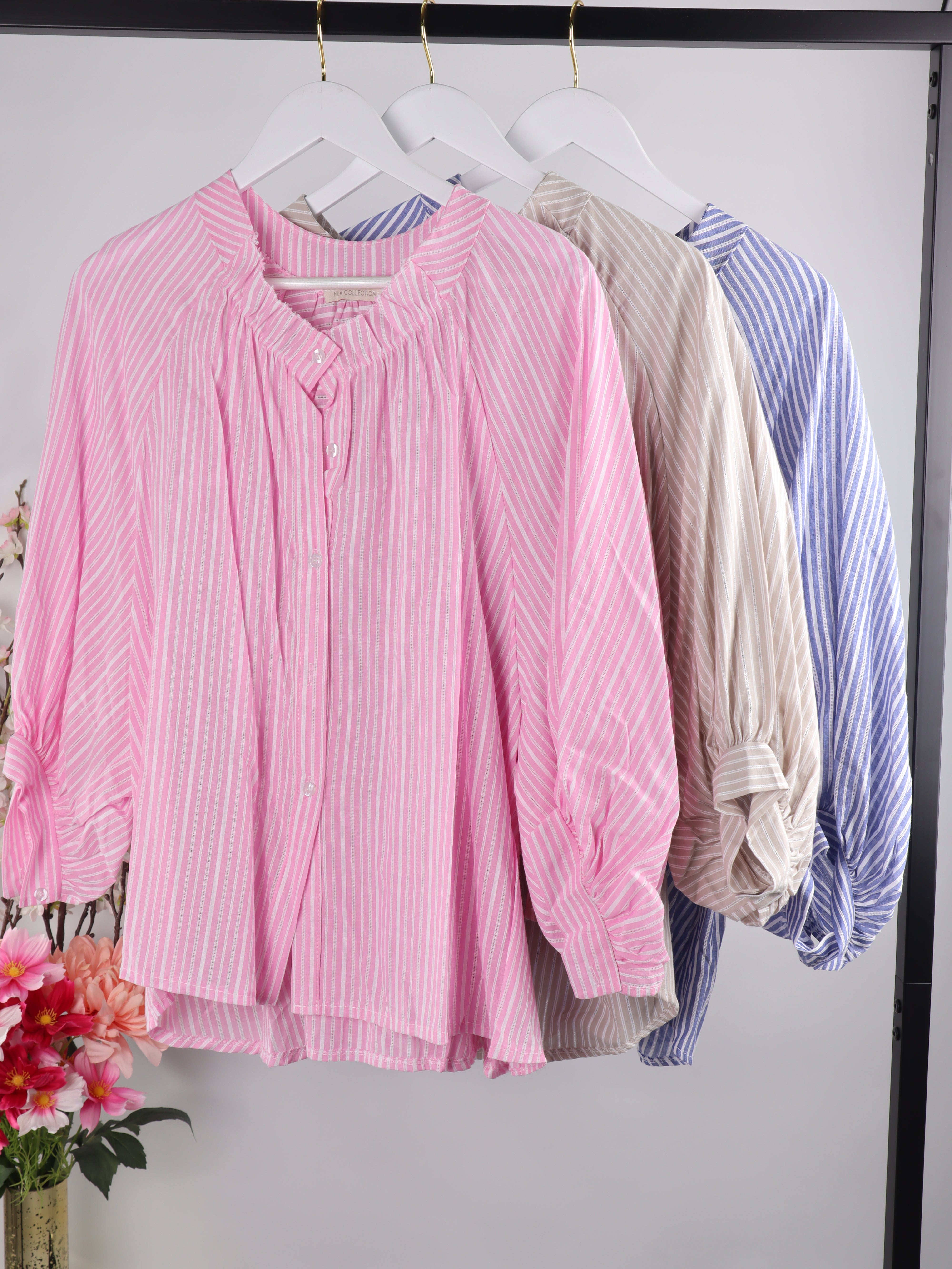 Gestreifte Oversize Baumwoll-Bluse mit Volumenärmeln