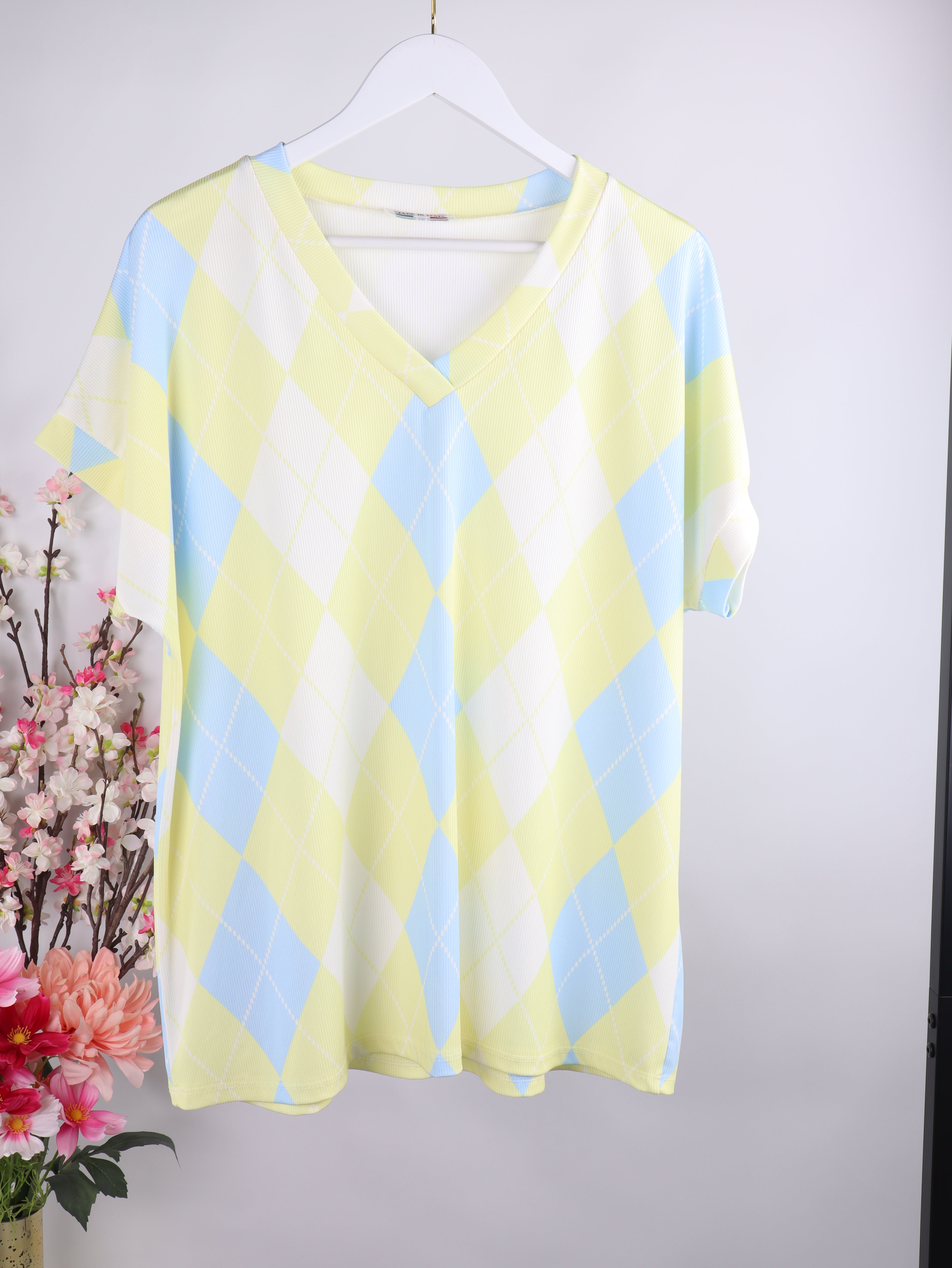 Geripptes Oversize-Shirt mit Rautenmuster