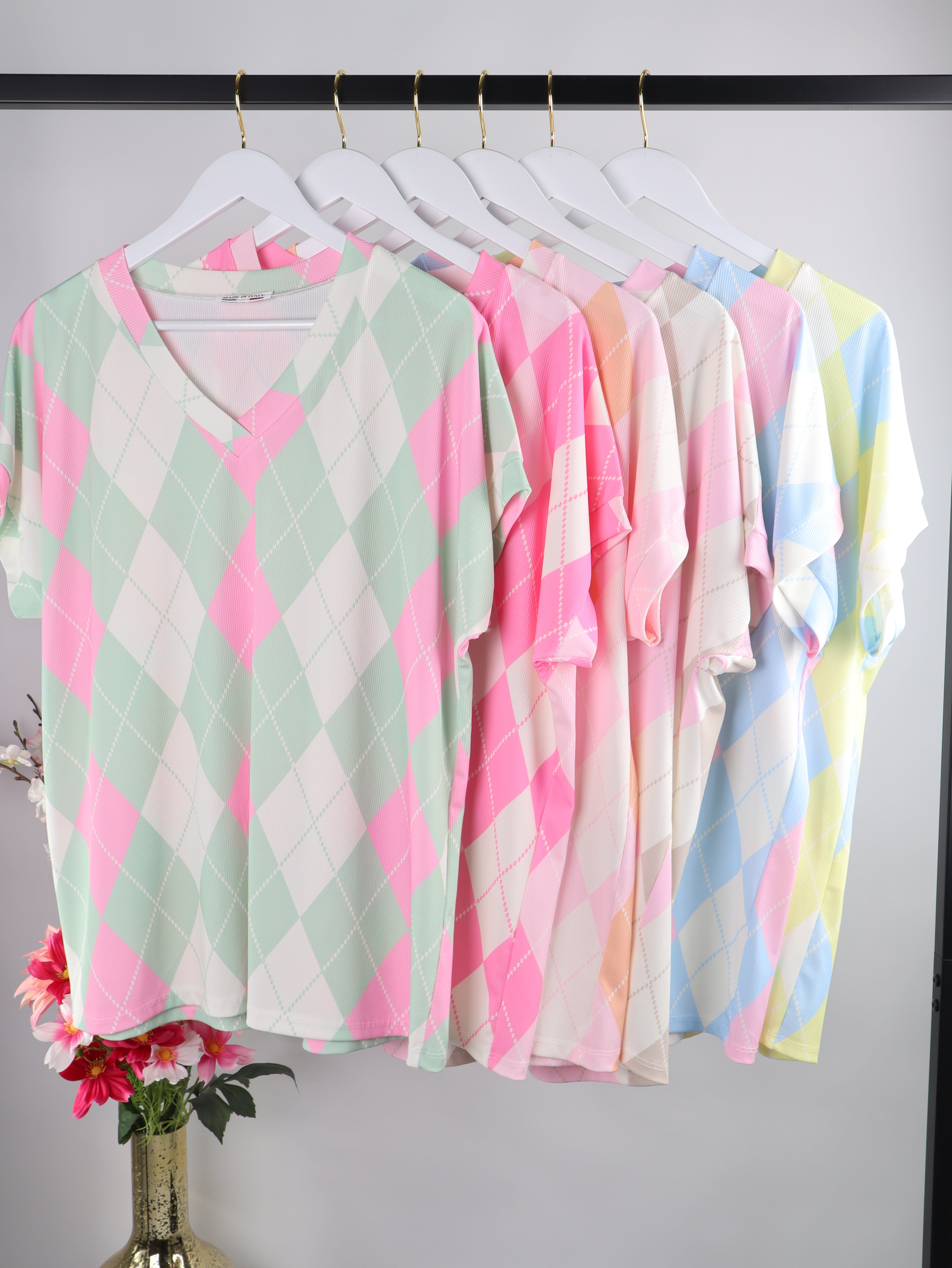 Geripptes Oversize-Shirt mit Rautenmuster