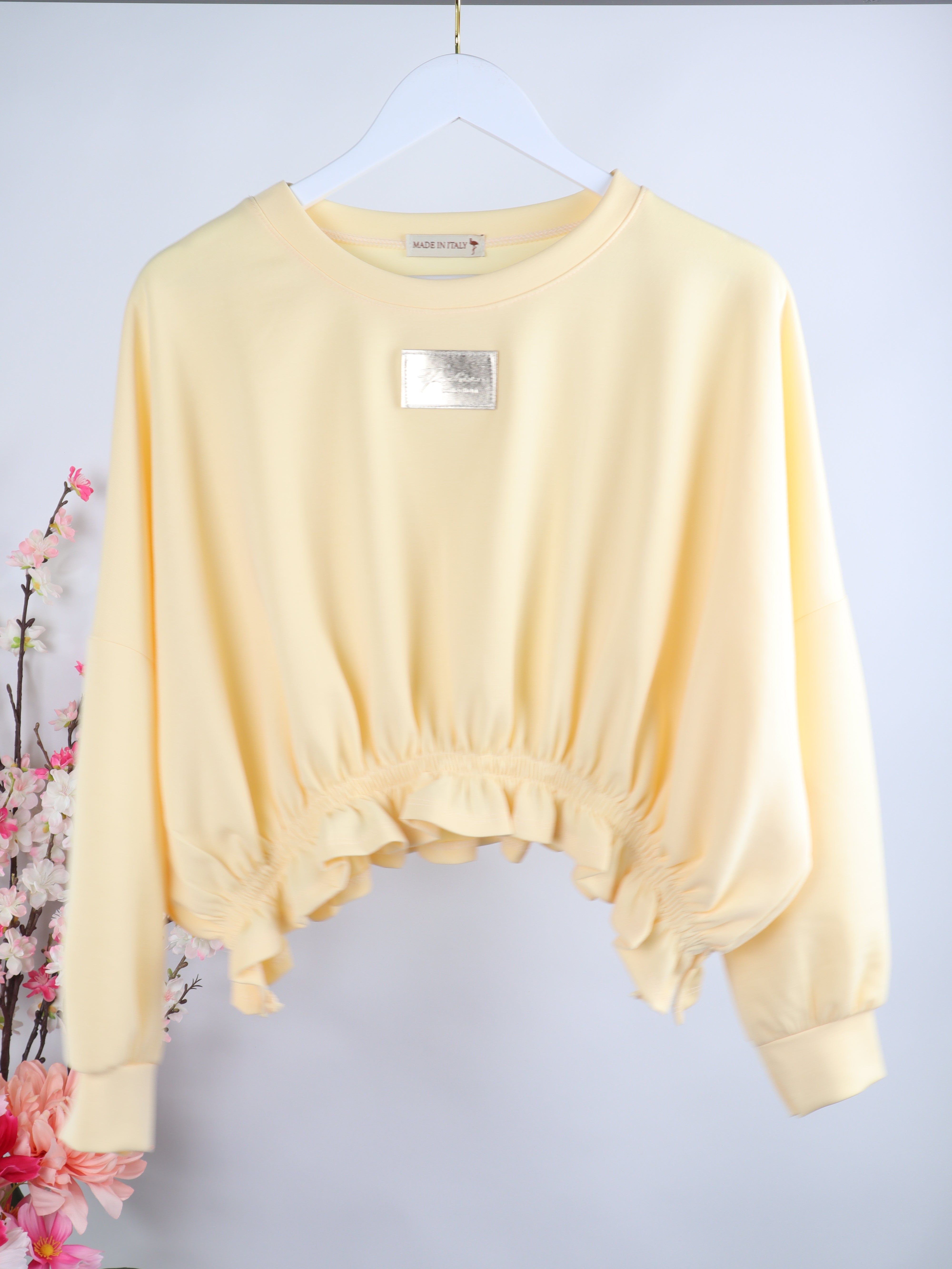 Crop-Sweatshirt mit Rüschensaum