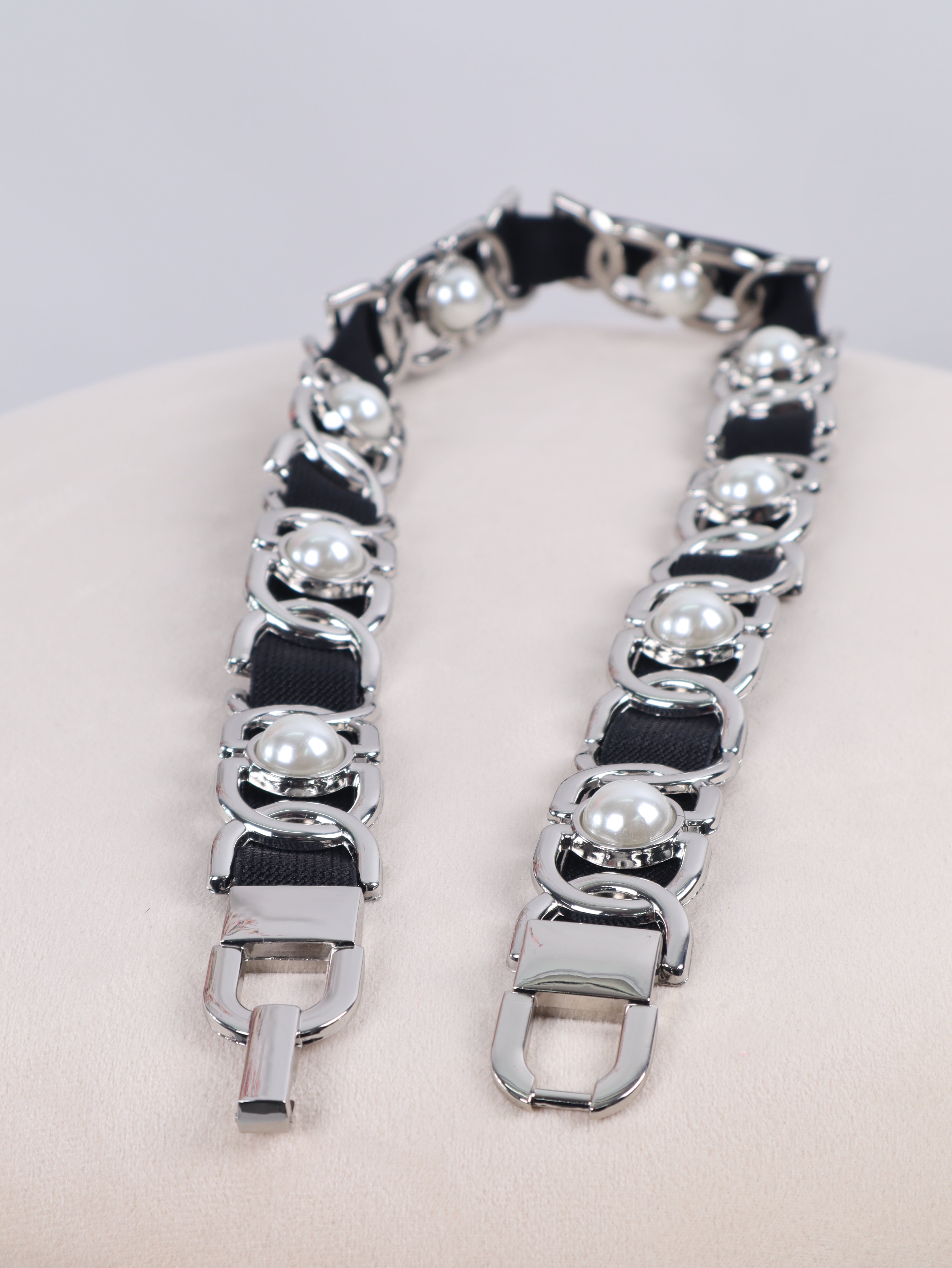 Chain & Pearl Elastikgürtel Silber