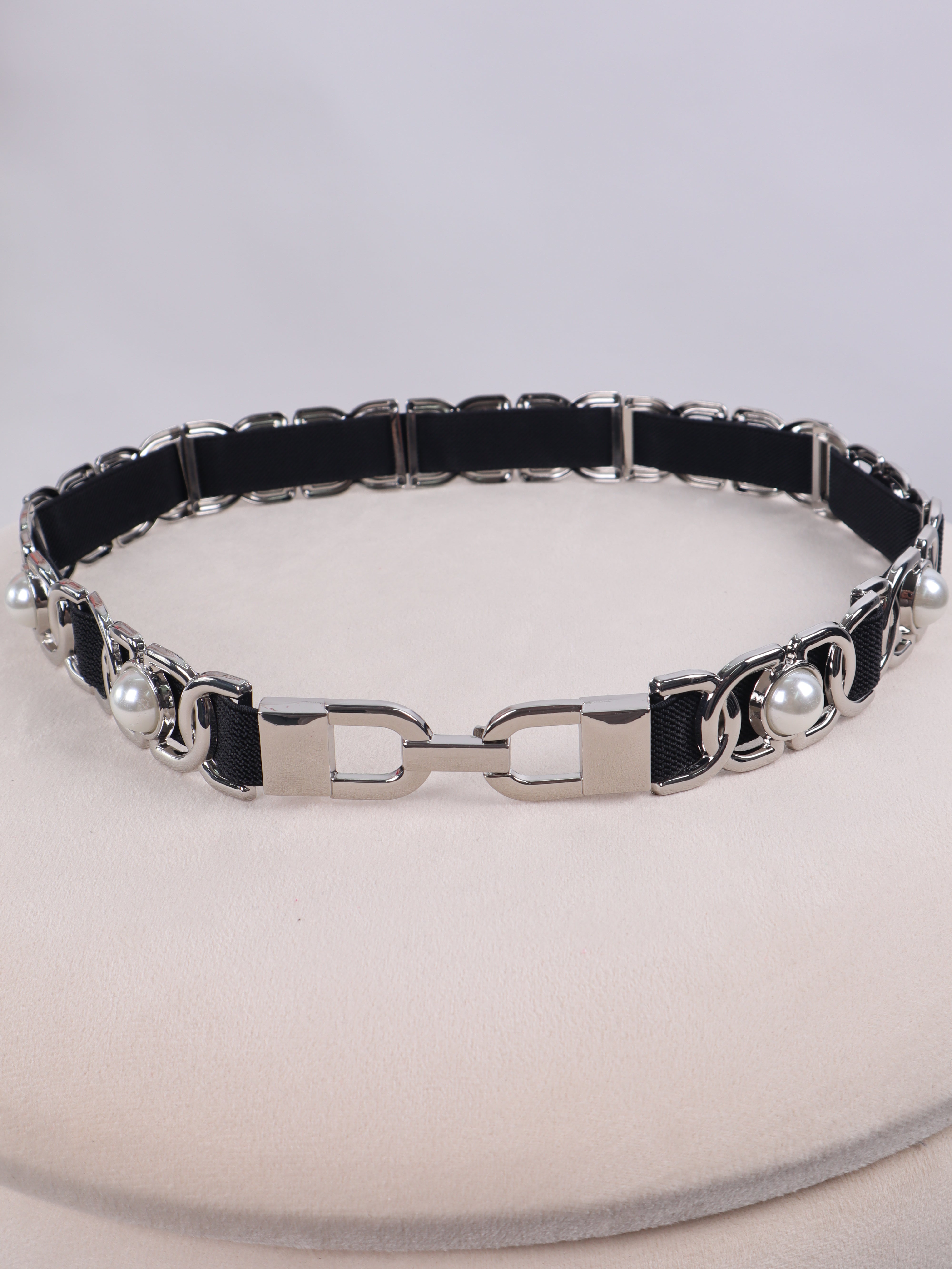 Chain & Pearl Elastikgürtel Silber