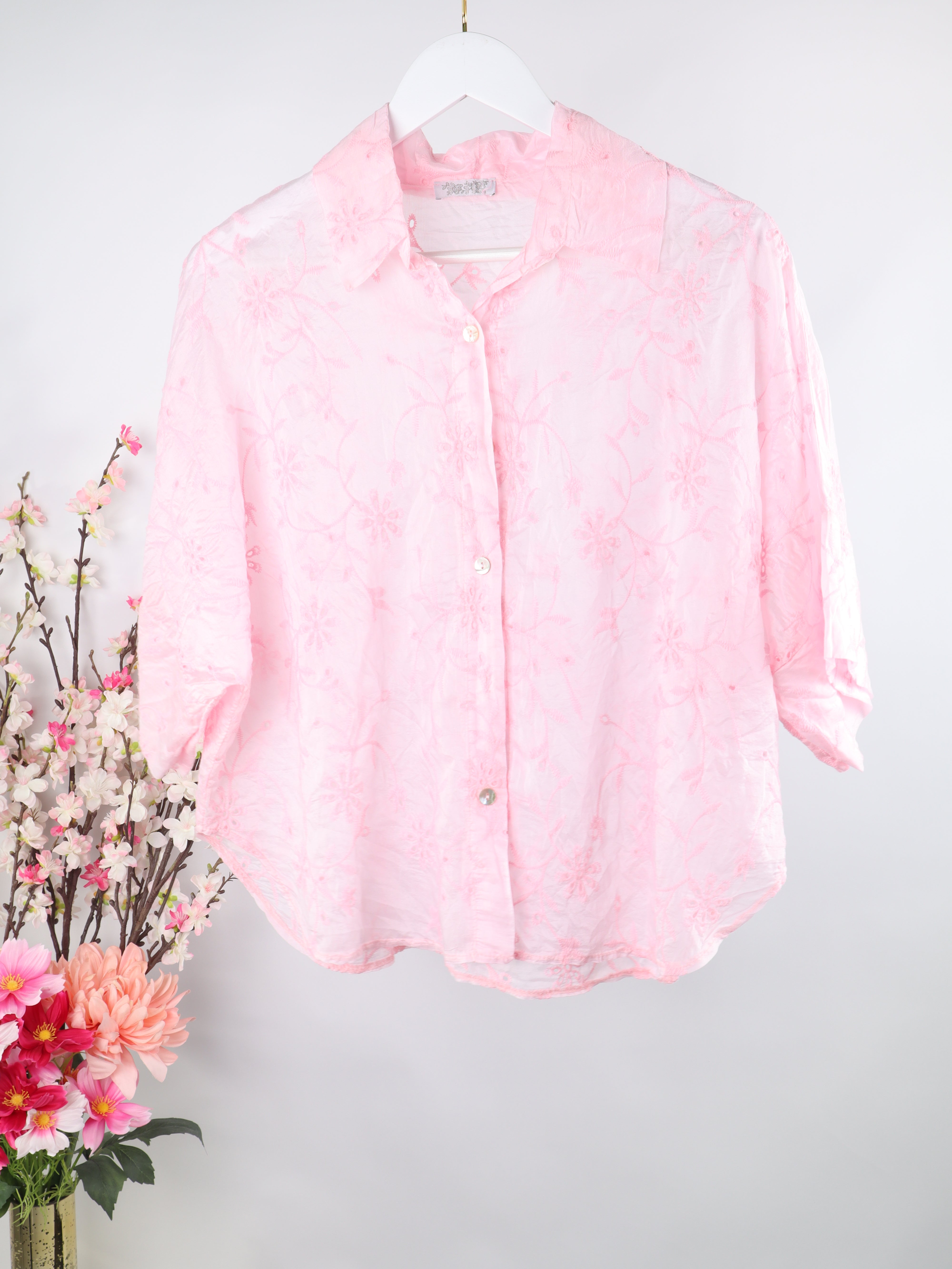 Bestickte Kurzarm-Bluse