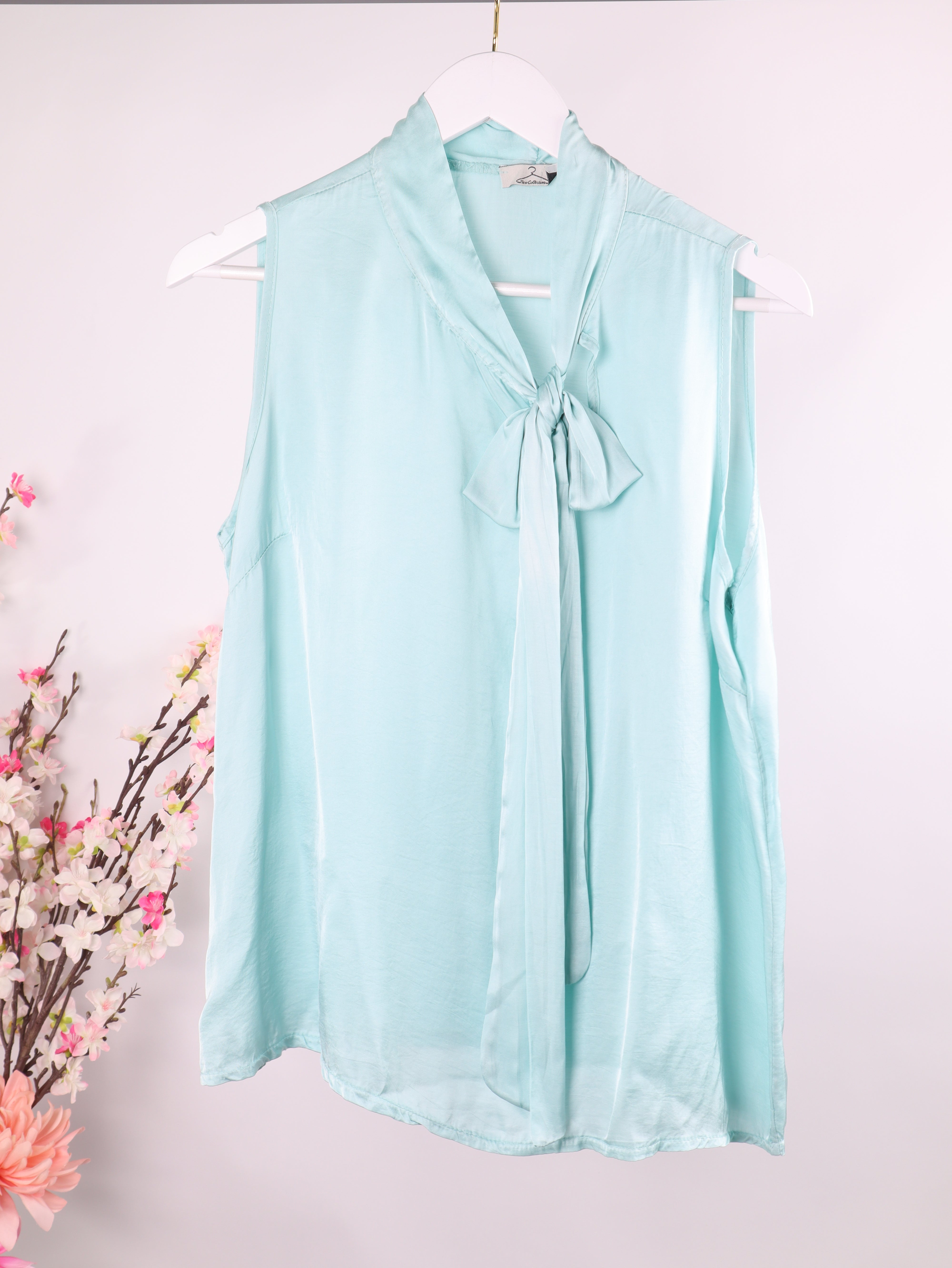 Halterneck Bluse mit Schleife – Viskose & Seide Mix