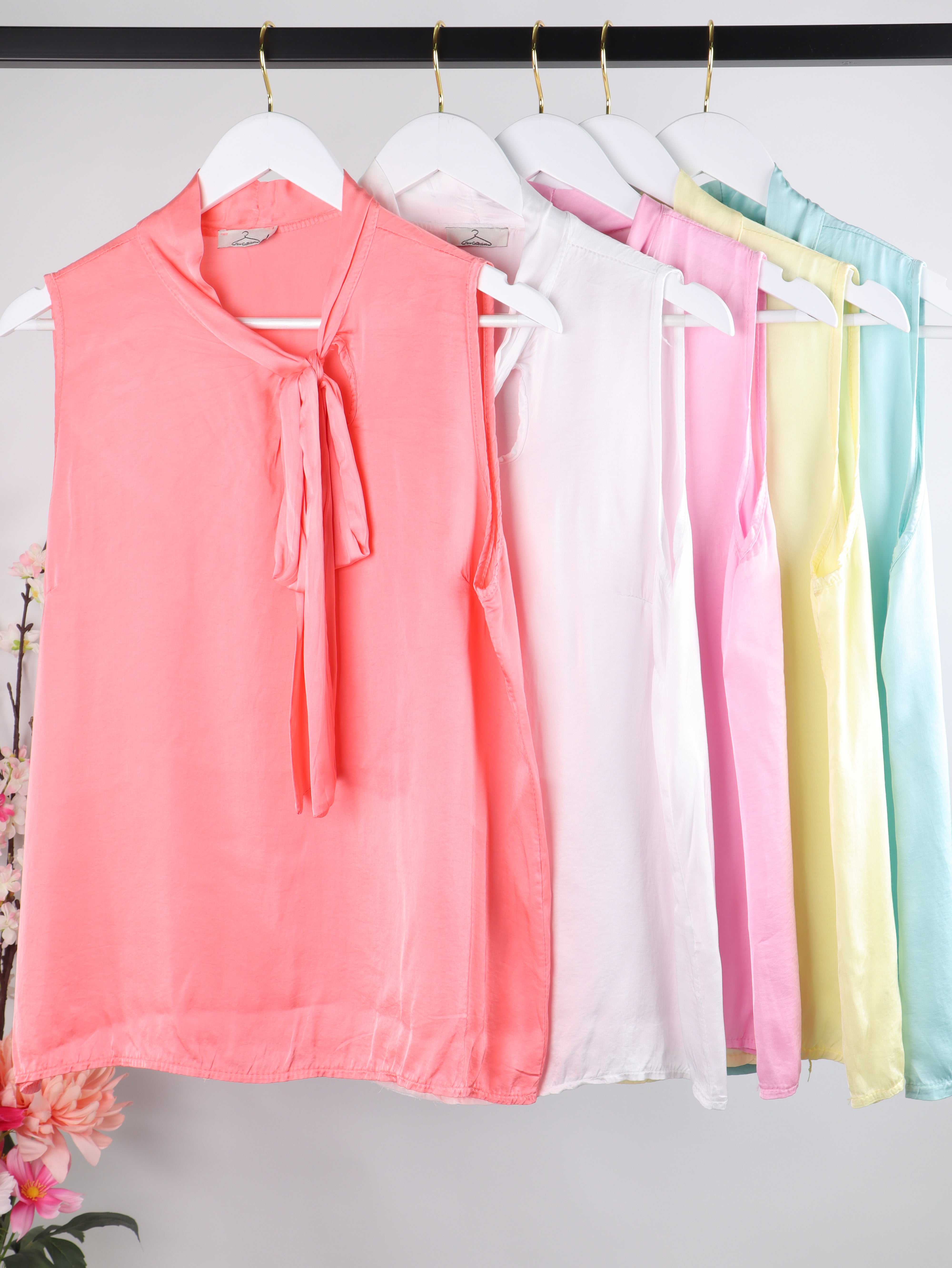 Halterneck Bluse mit Schleife – Viskose & Seide Mix