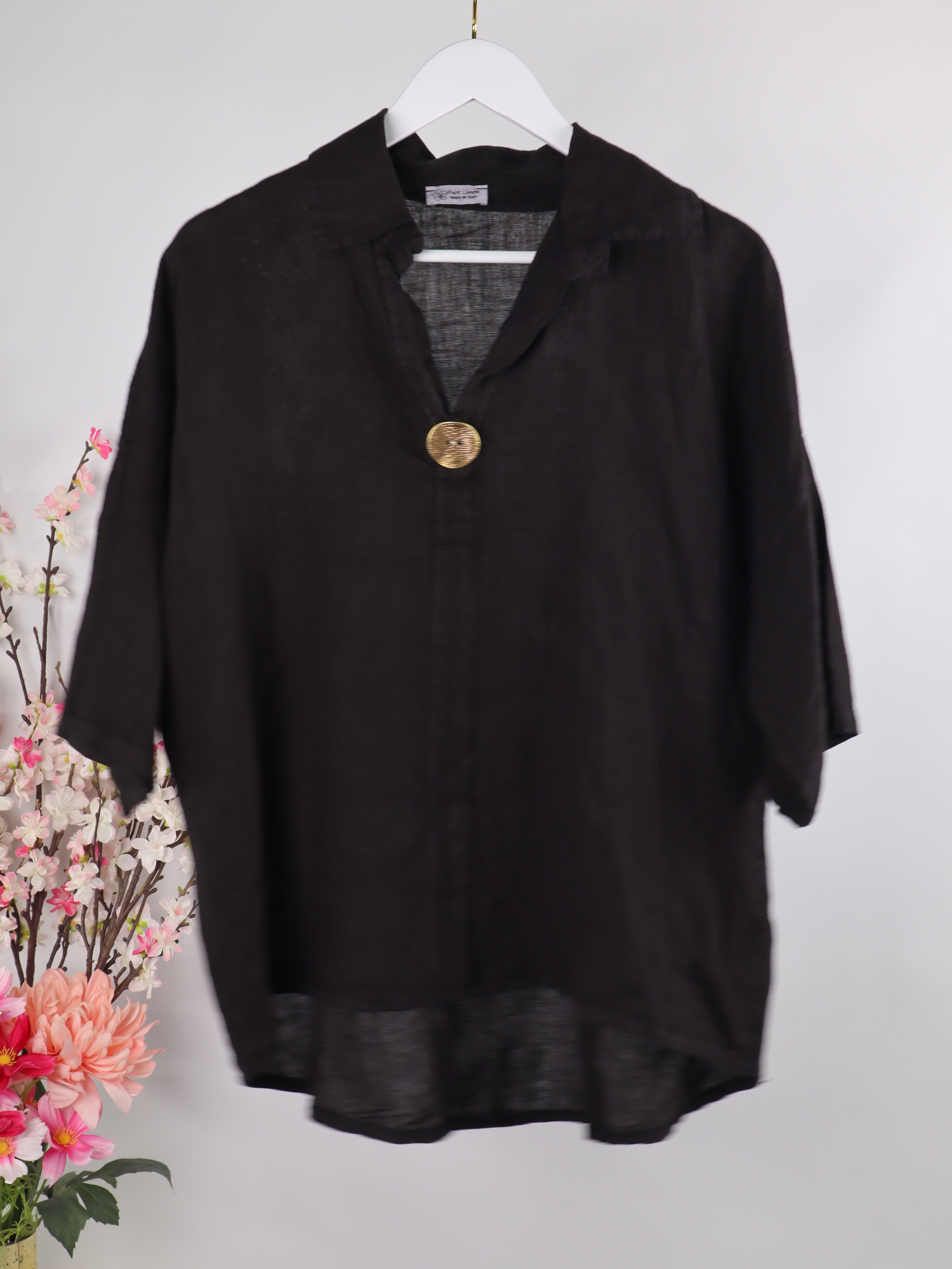 Oversize Leinenshirt mit Zierknopf