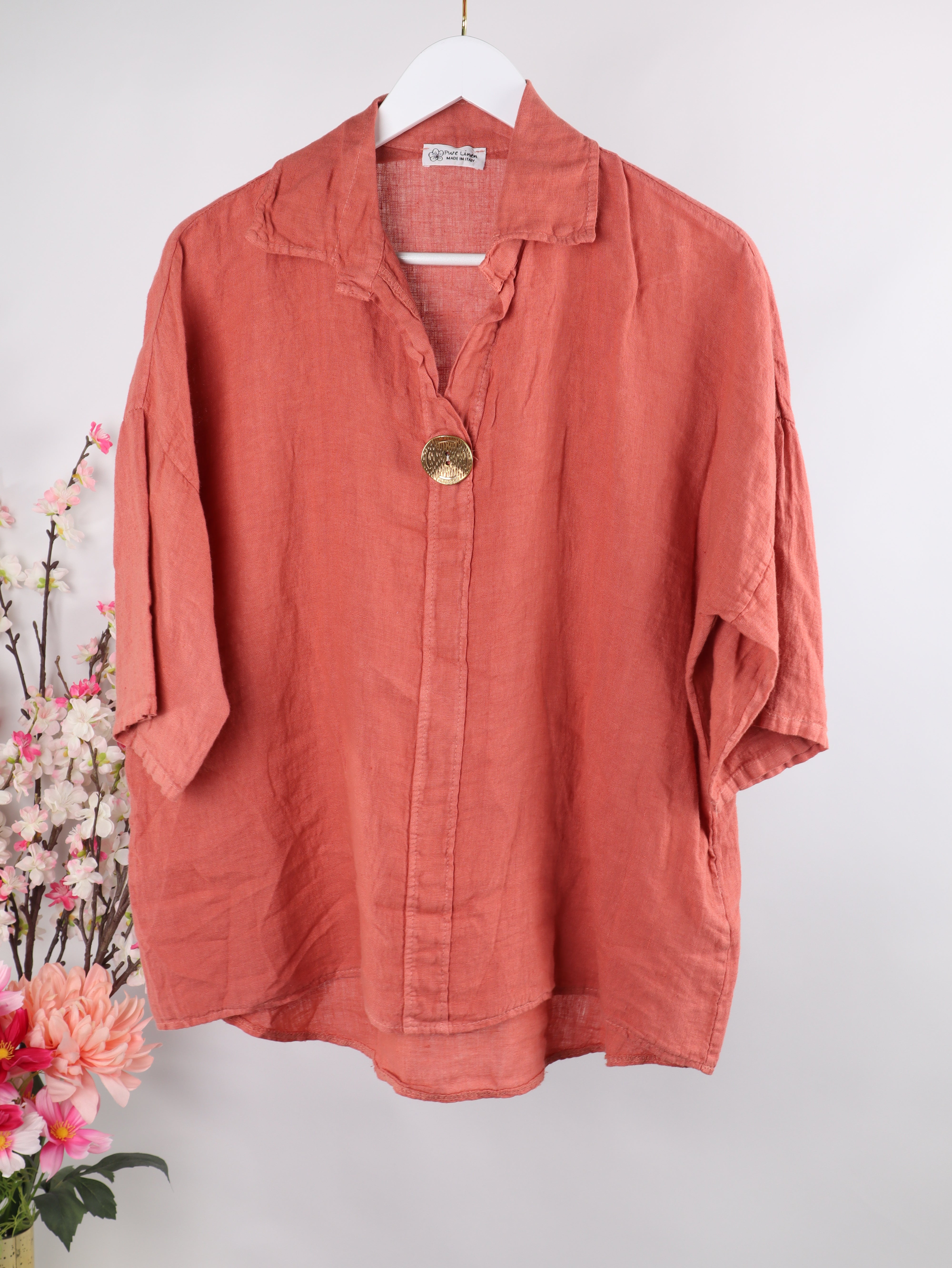 Oversize Leinenshirt mit Zierknopf