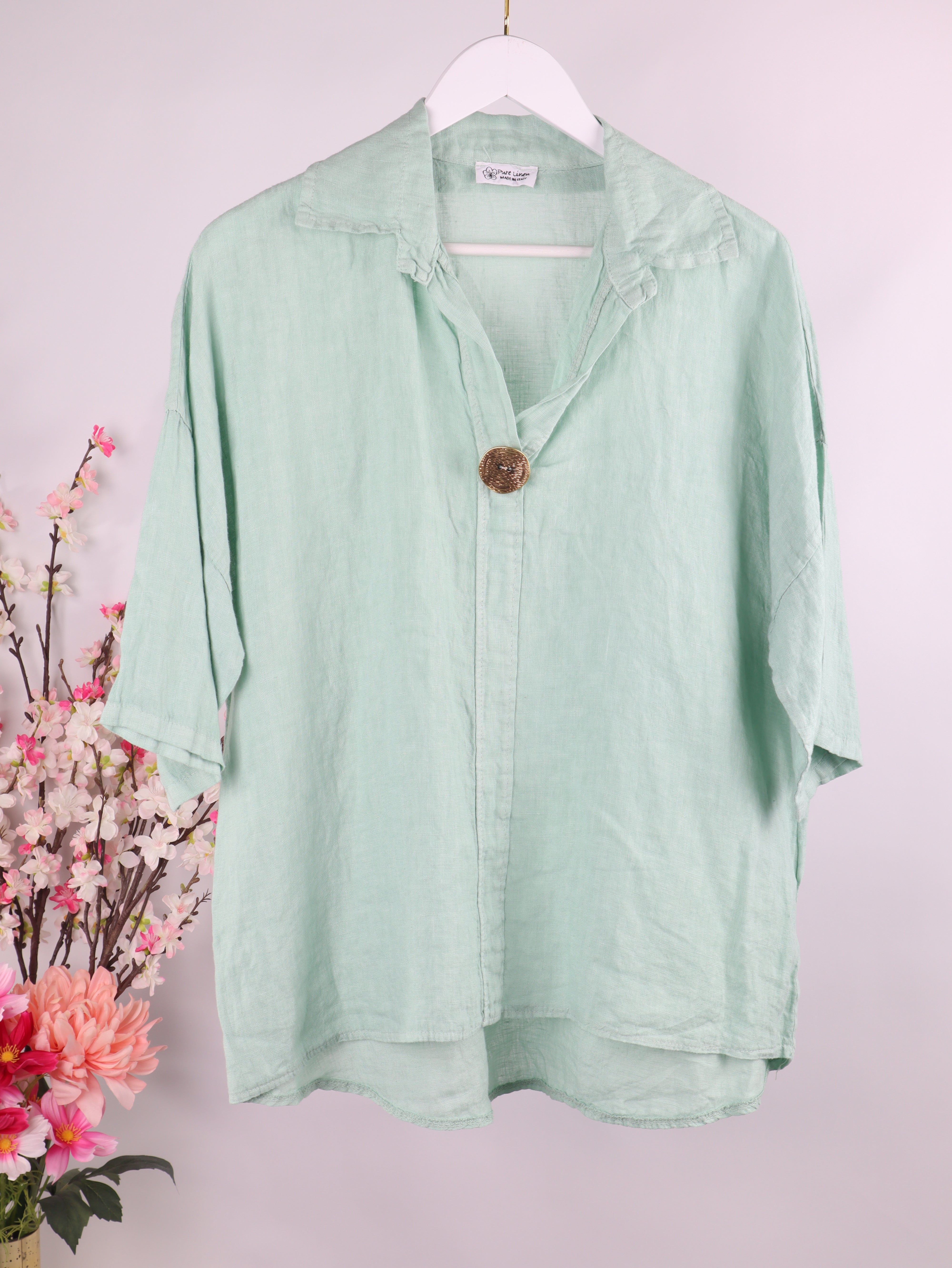 Oversize Leinenshirt mit Zierknopf