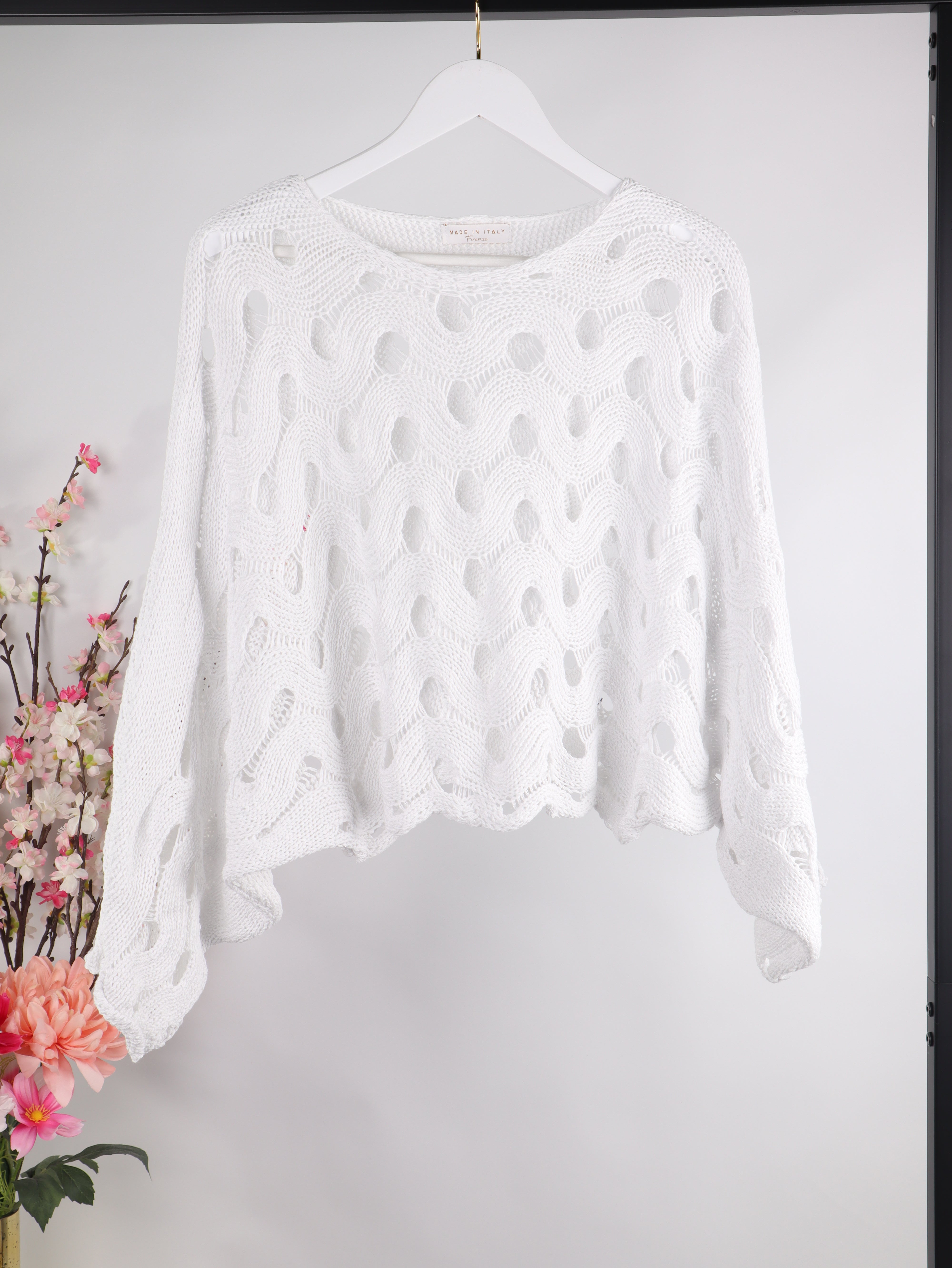 Oversize Lochstrick-Pullover Wellen