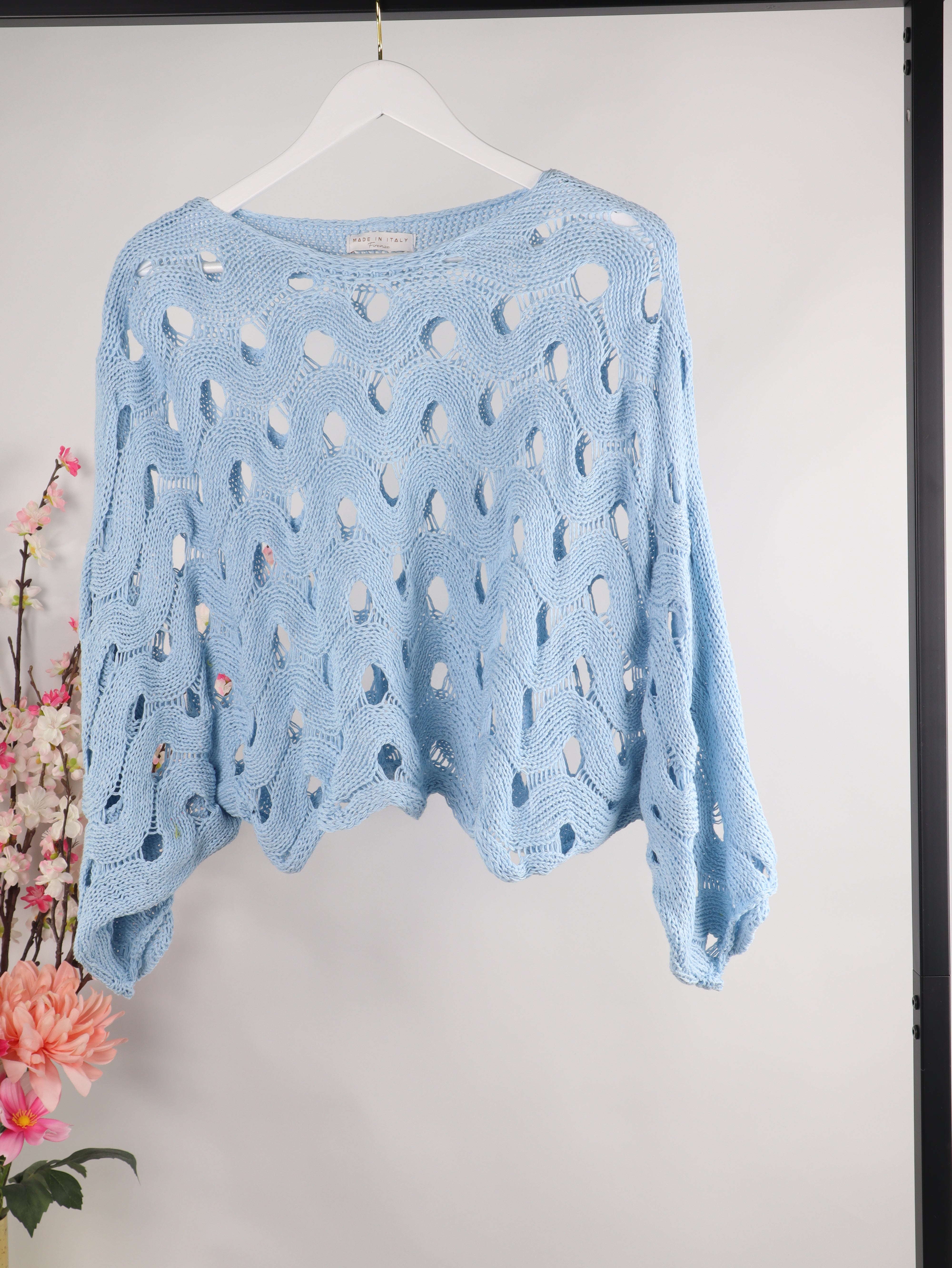 Oversize Lochstrick-Pullover Wellen