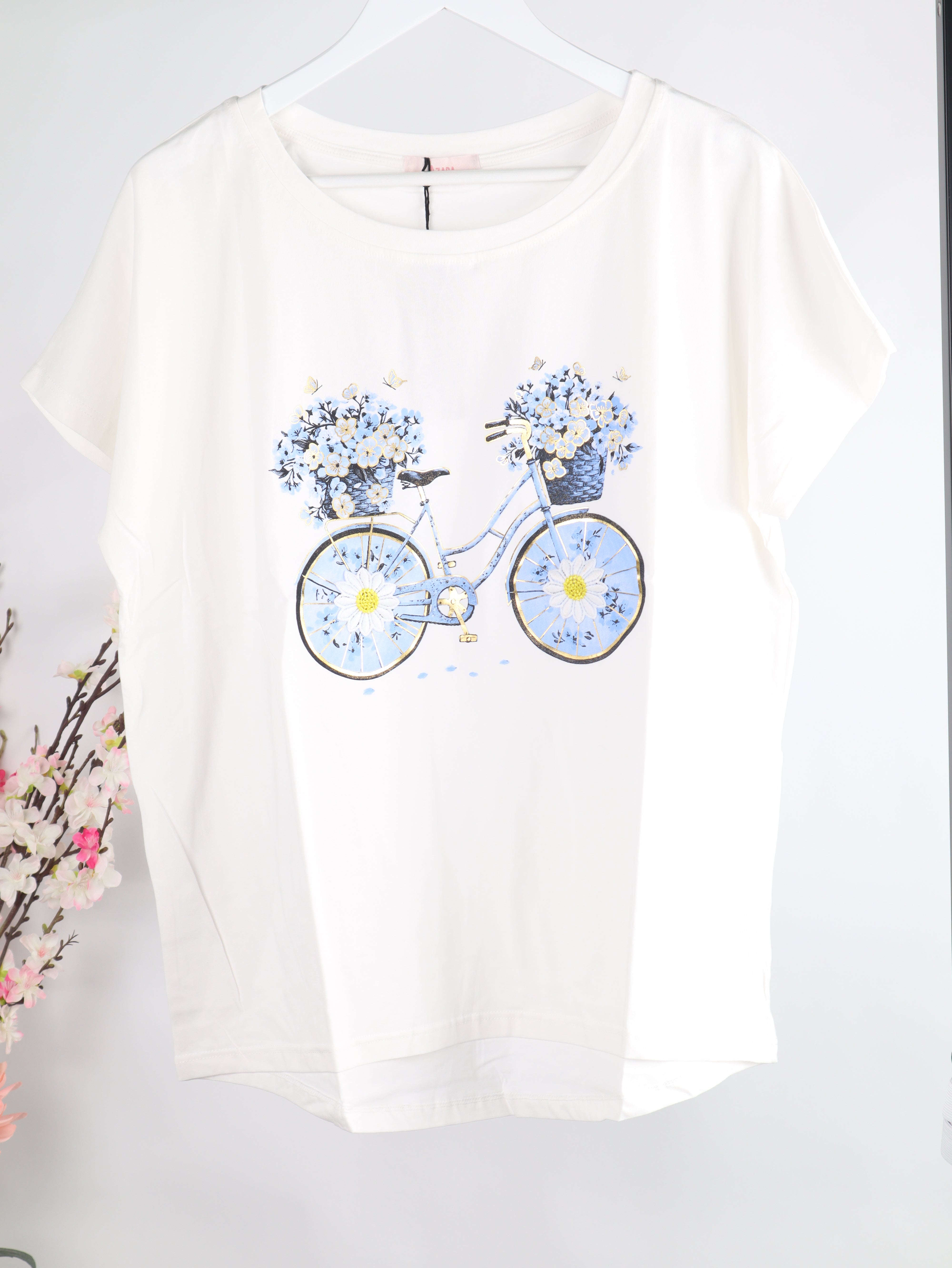 T-Shirt Fahrrad mit Blumen