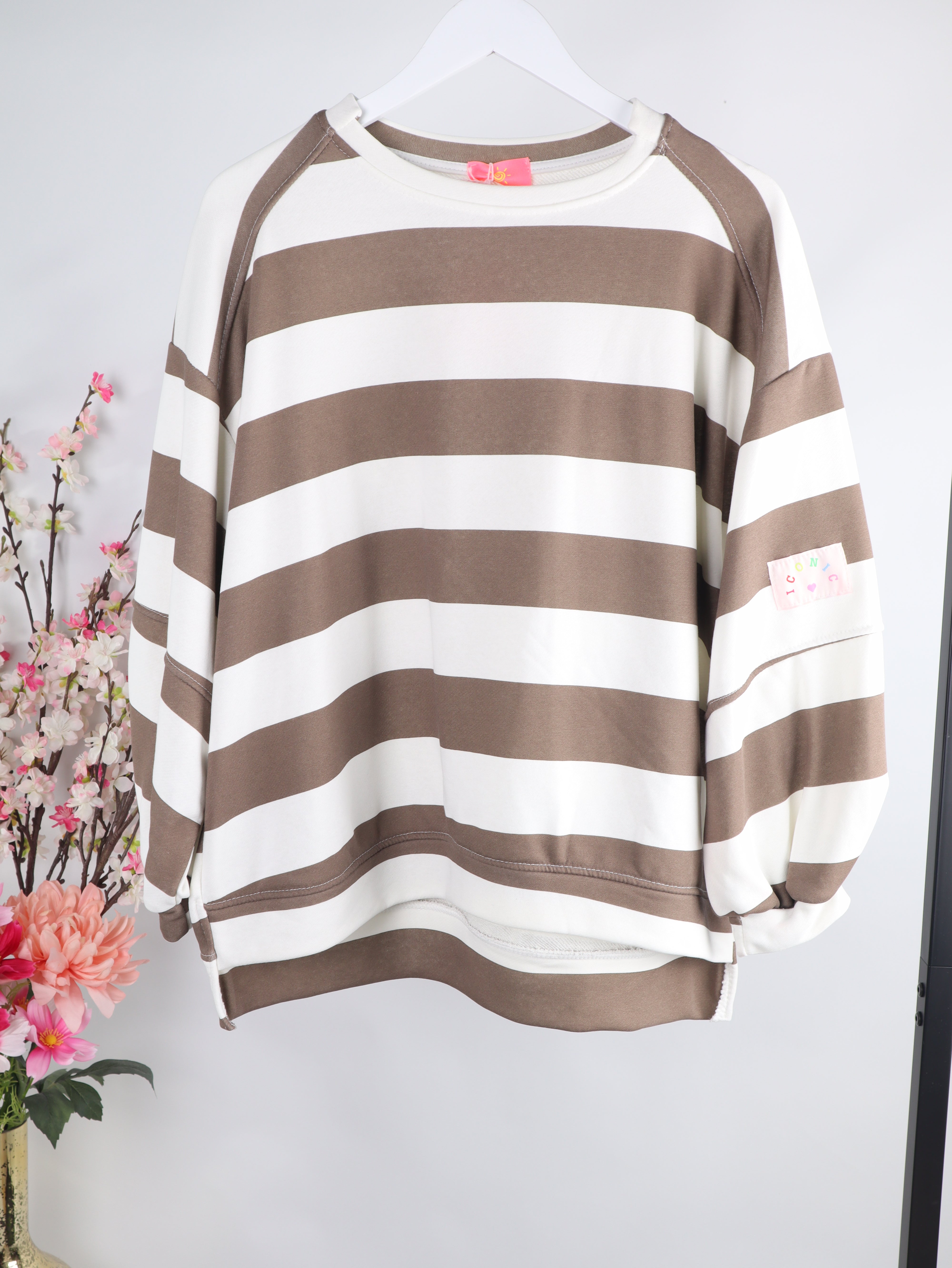 Oversized Streifen-Sweater mit ICONIC-Patch