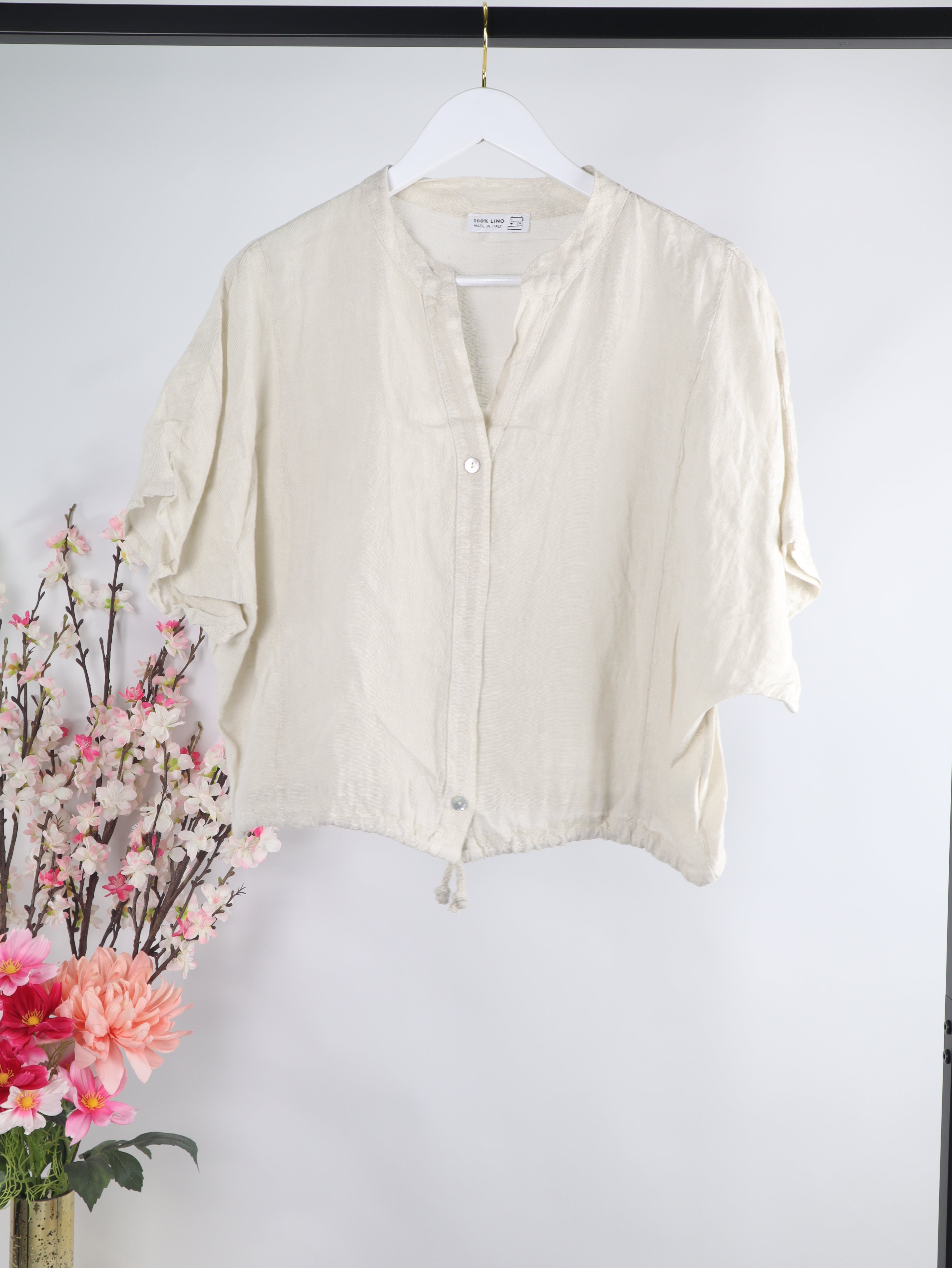 Leinen Crop Bluse mit Tunnelzug