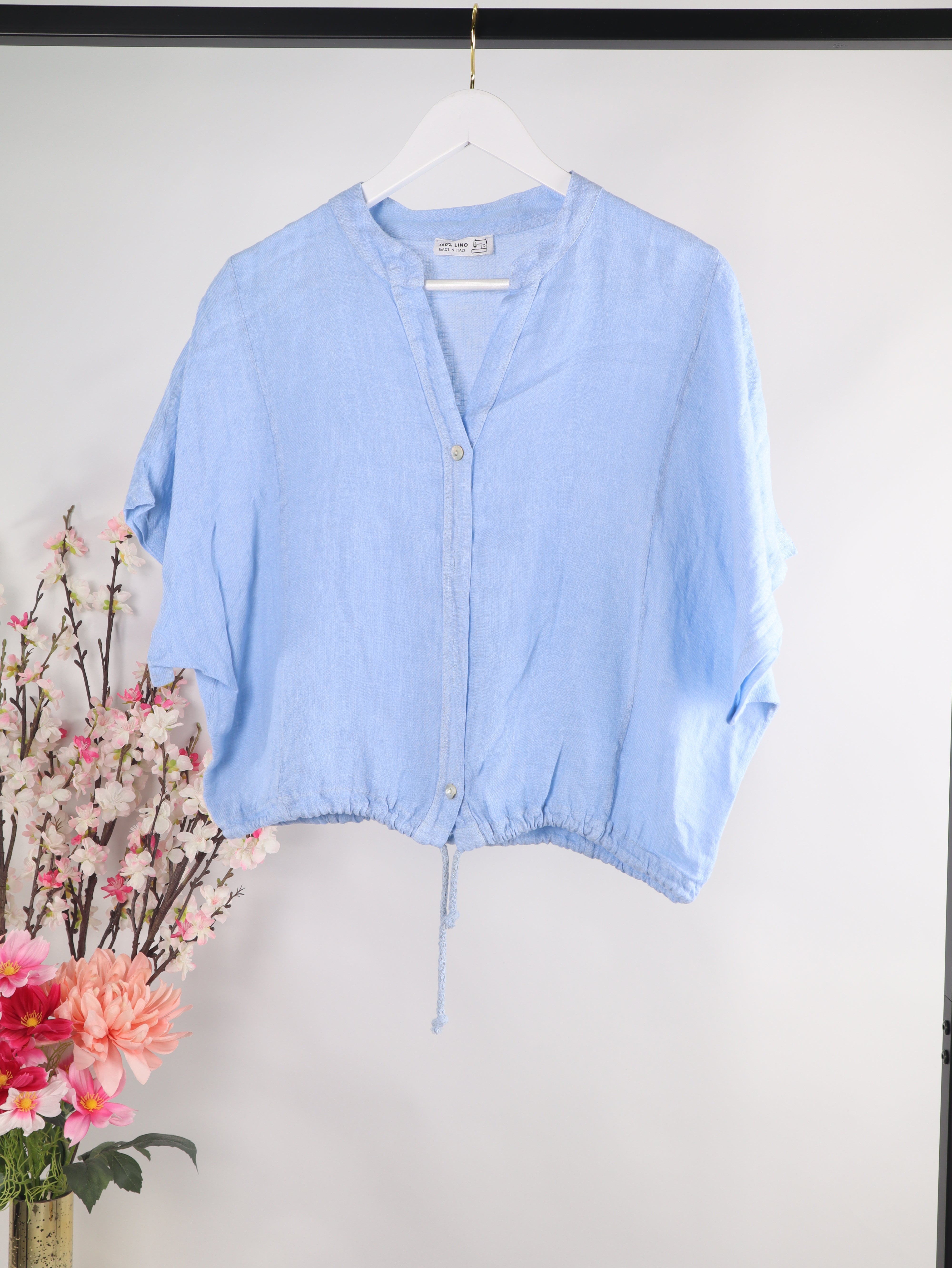 Leinen Crop Bluse mit Tunnelzug