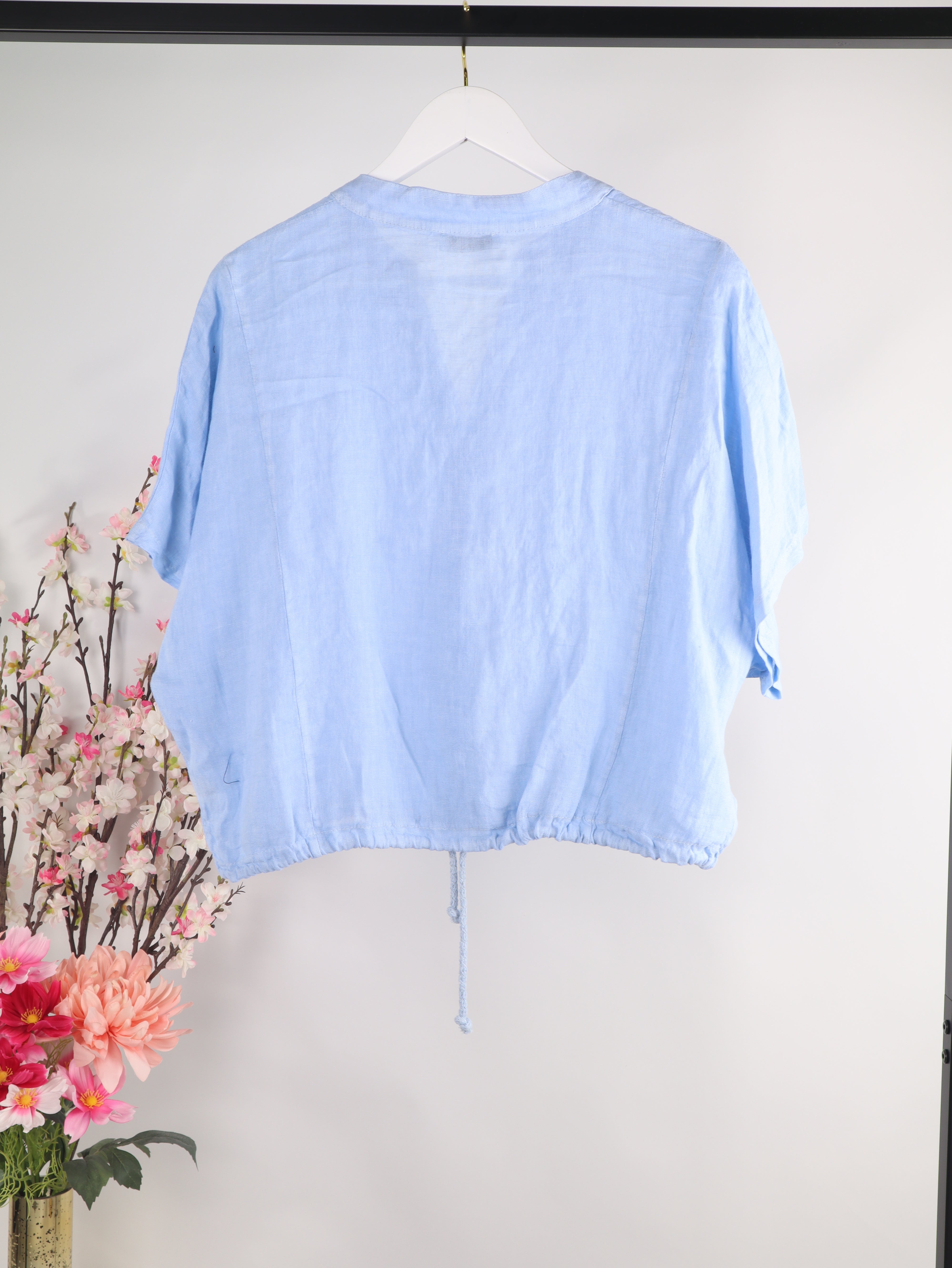 Leinen Crop Bluse mit Tunnelzug