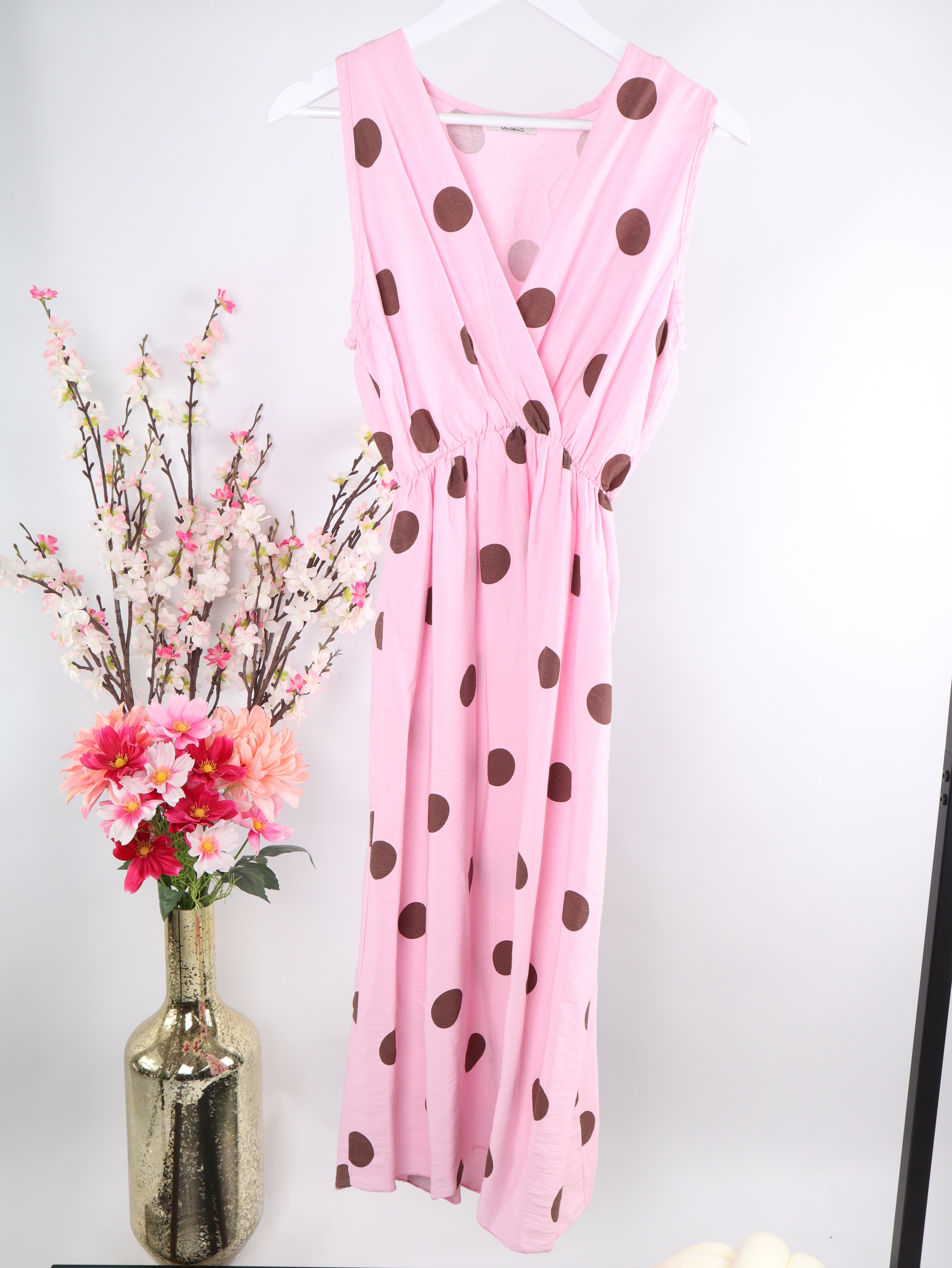 Viskose ärmelloses Kleid mit Polka Dot Muster