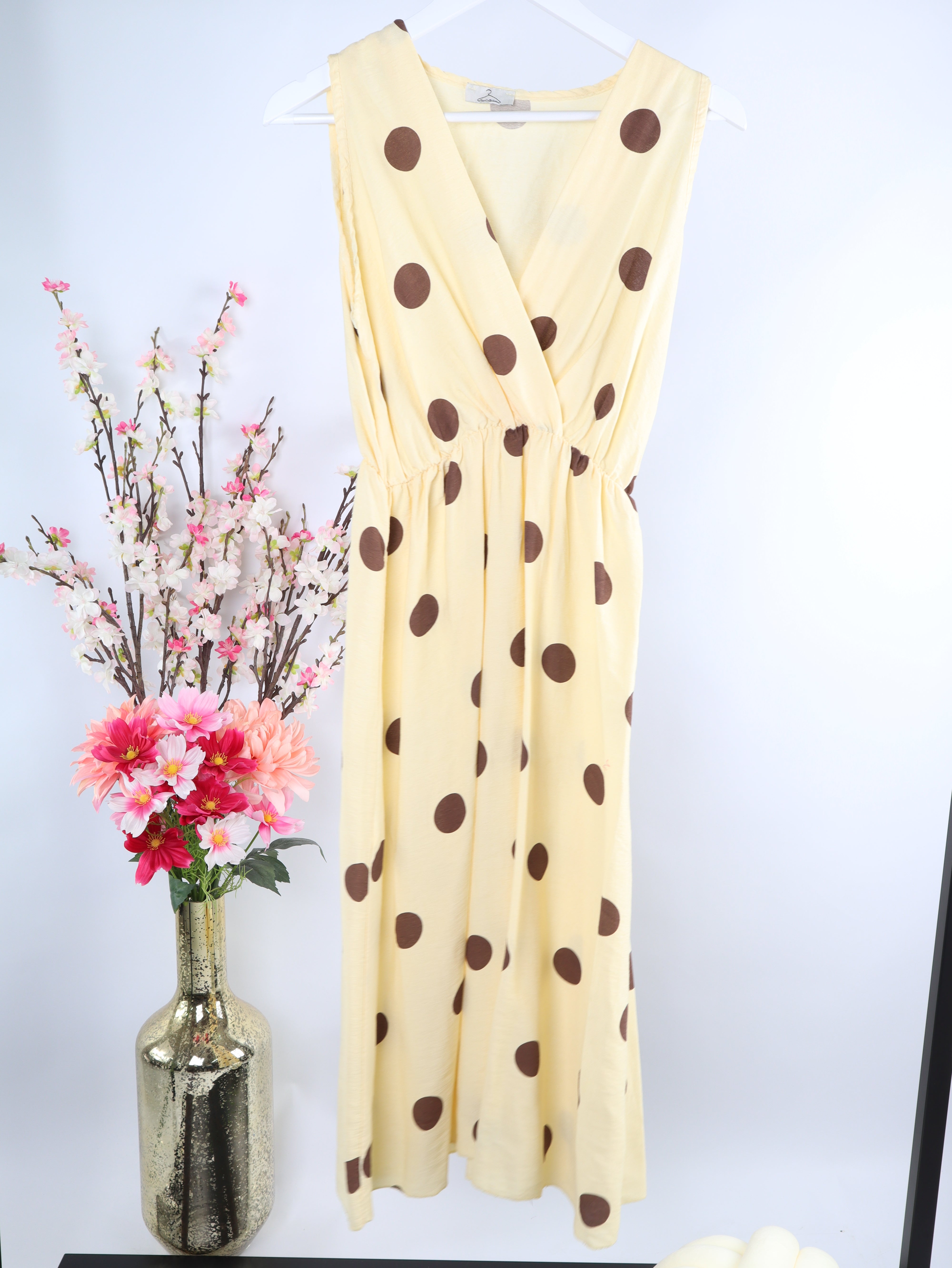 Viskose ärmelloses Kleid mit Polka Dot Muster