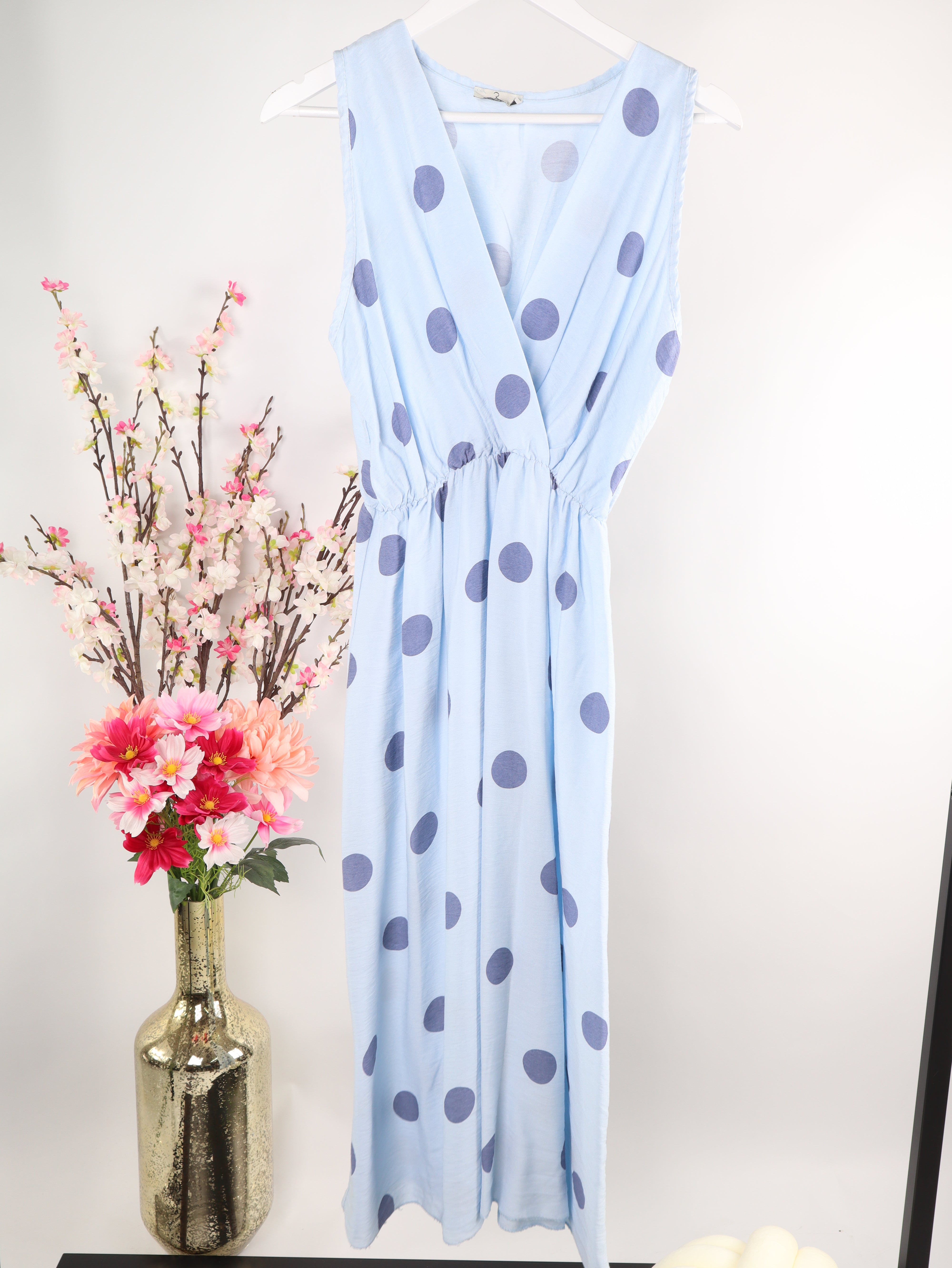 Viskose ärmelloses Kleid mit Polka Dot Muster