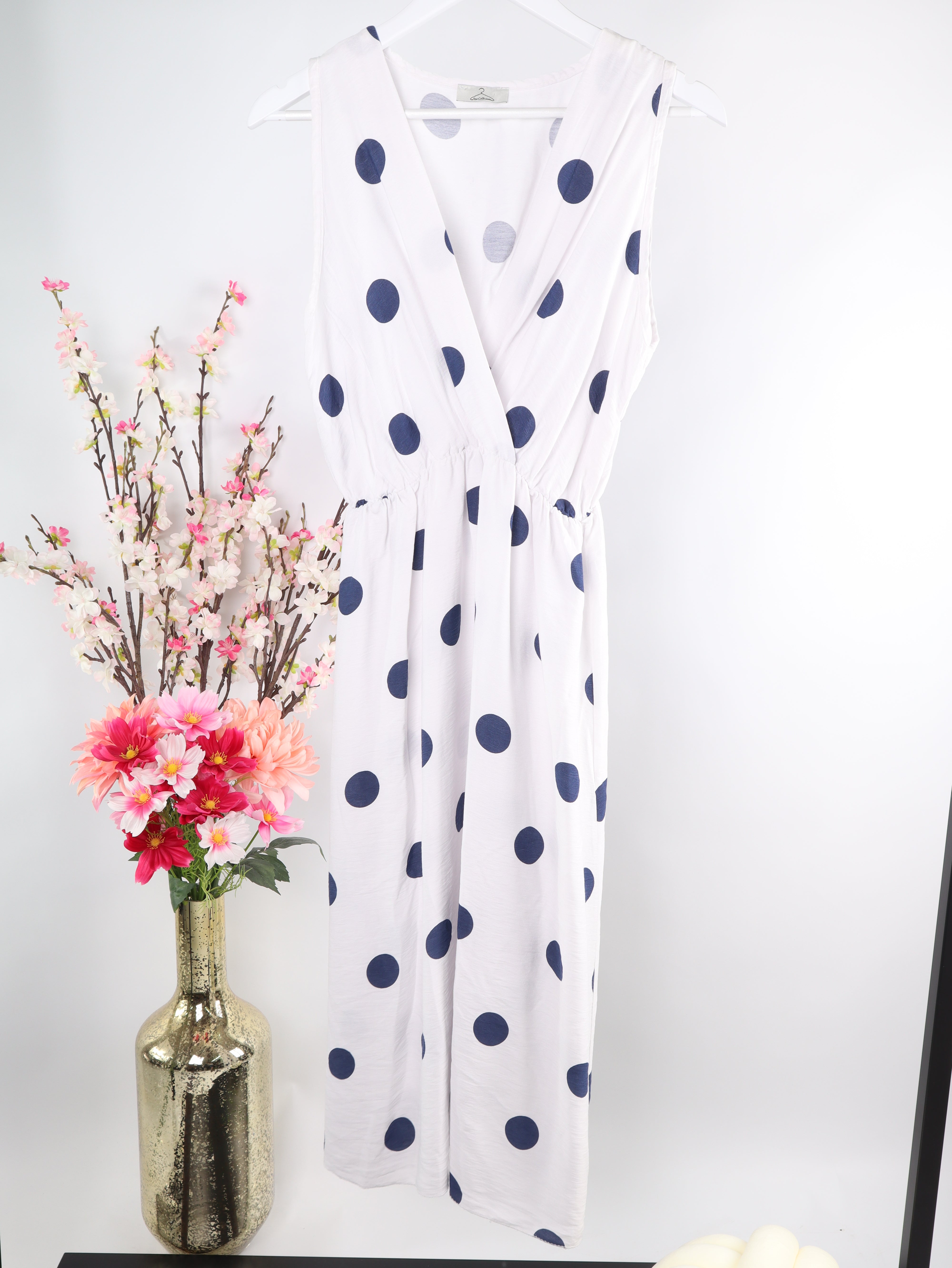 Viskose ärmelloses Kleid mit Polka Dot Muster
