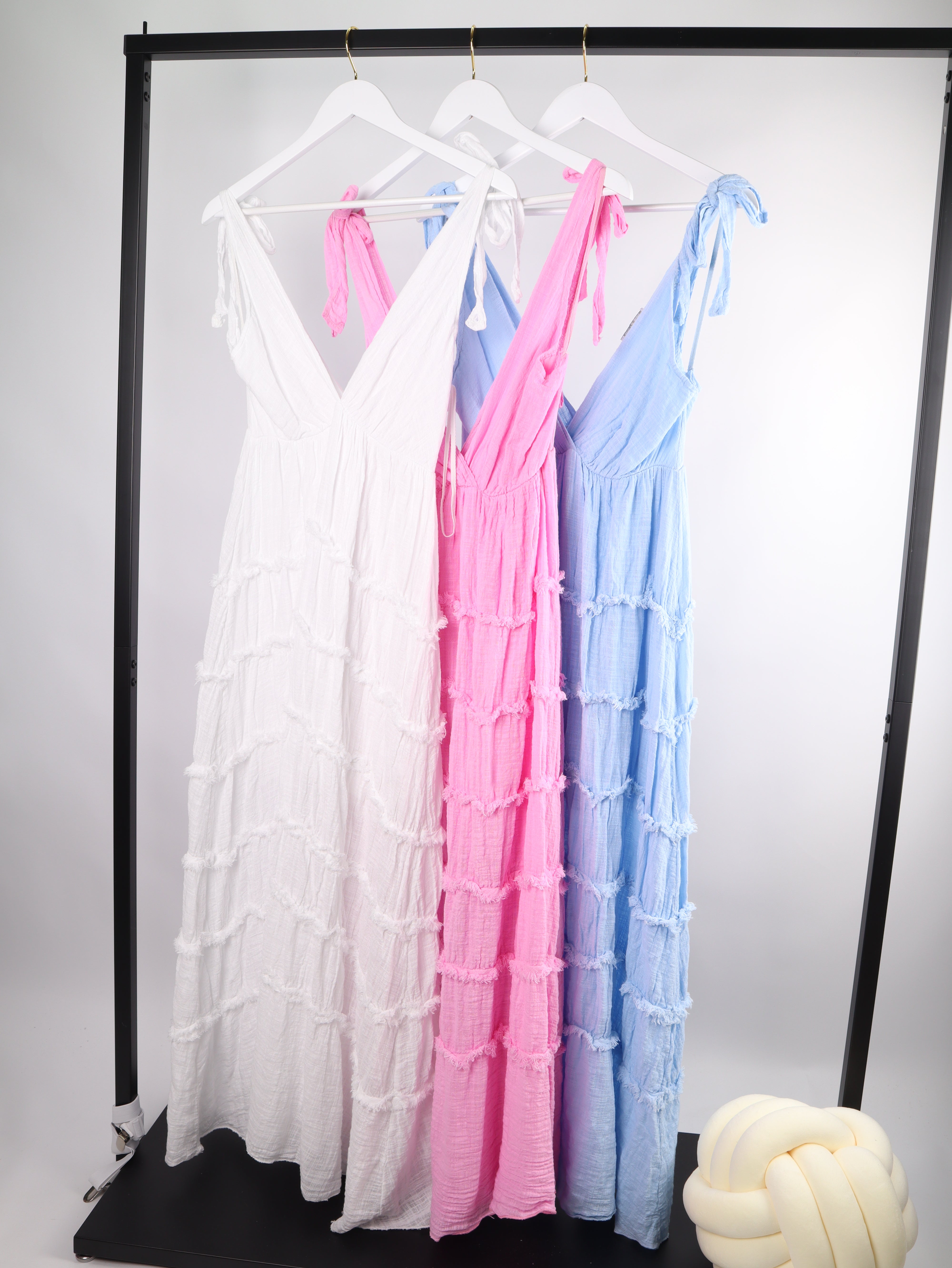 Baumwolle  Maxikleid im Crinkle-Look