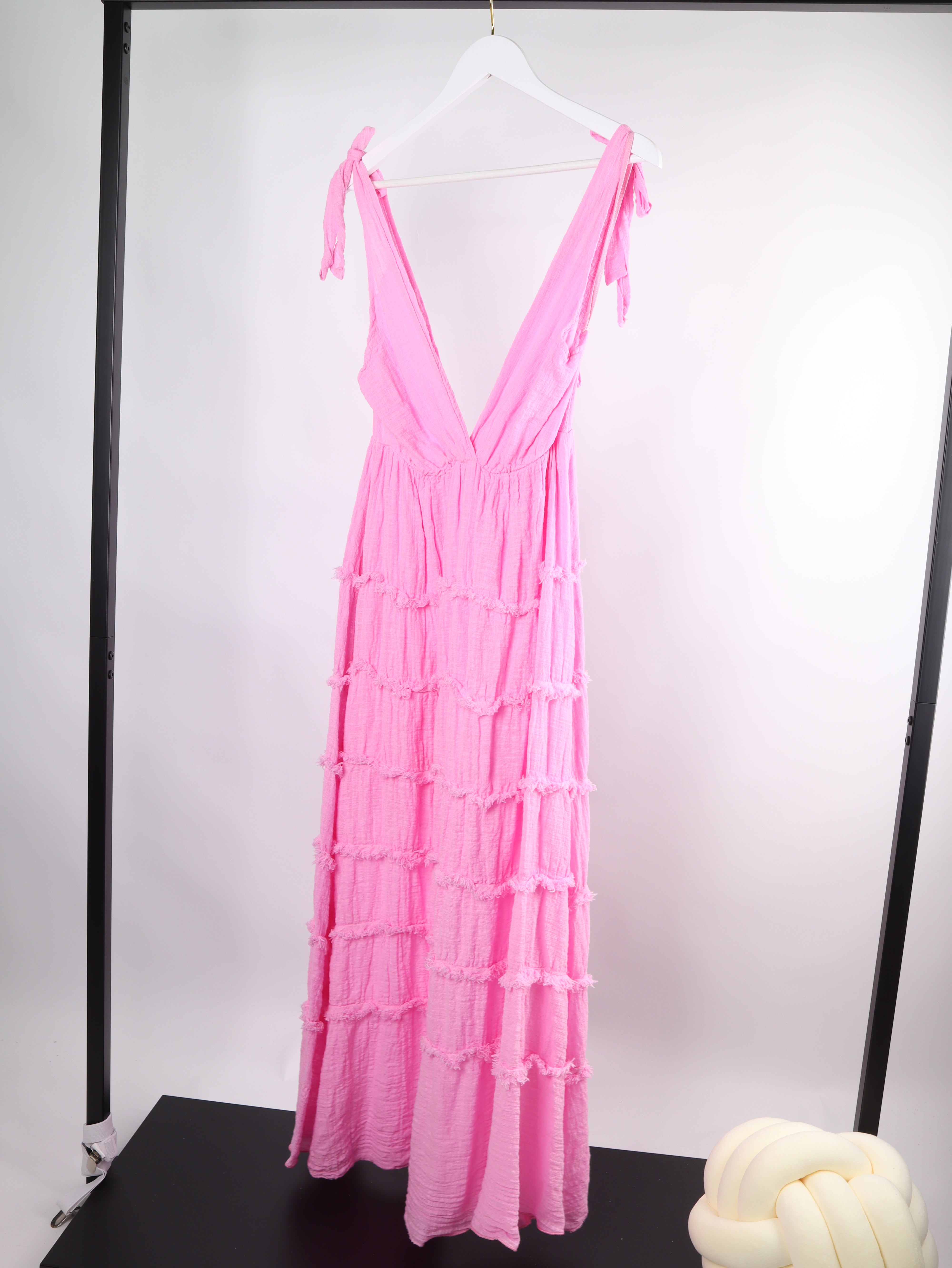 Baumwolle  Maxikleid im Crinkle-Look