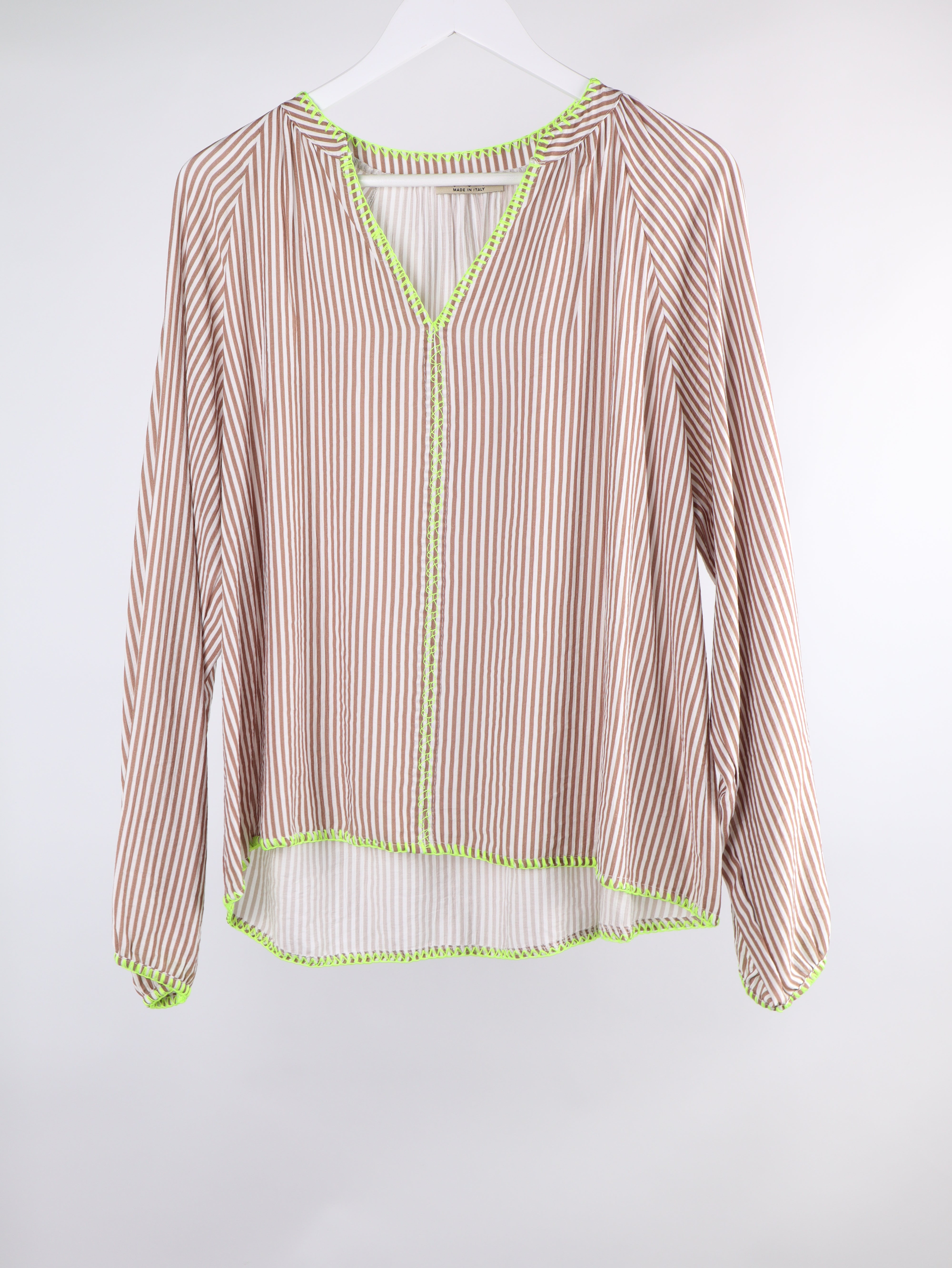 Streifen Viskosebluse mit Neon-Naht