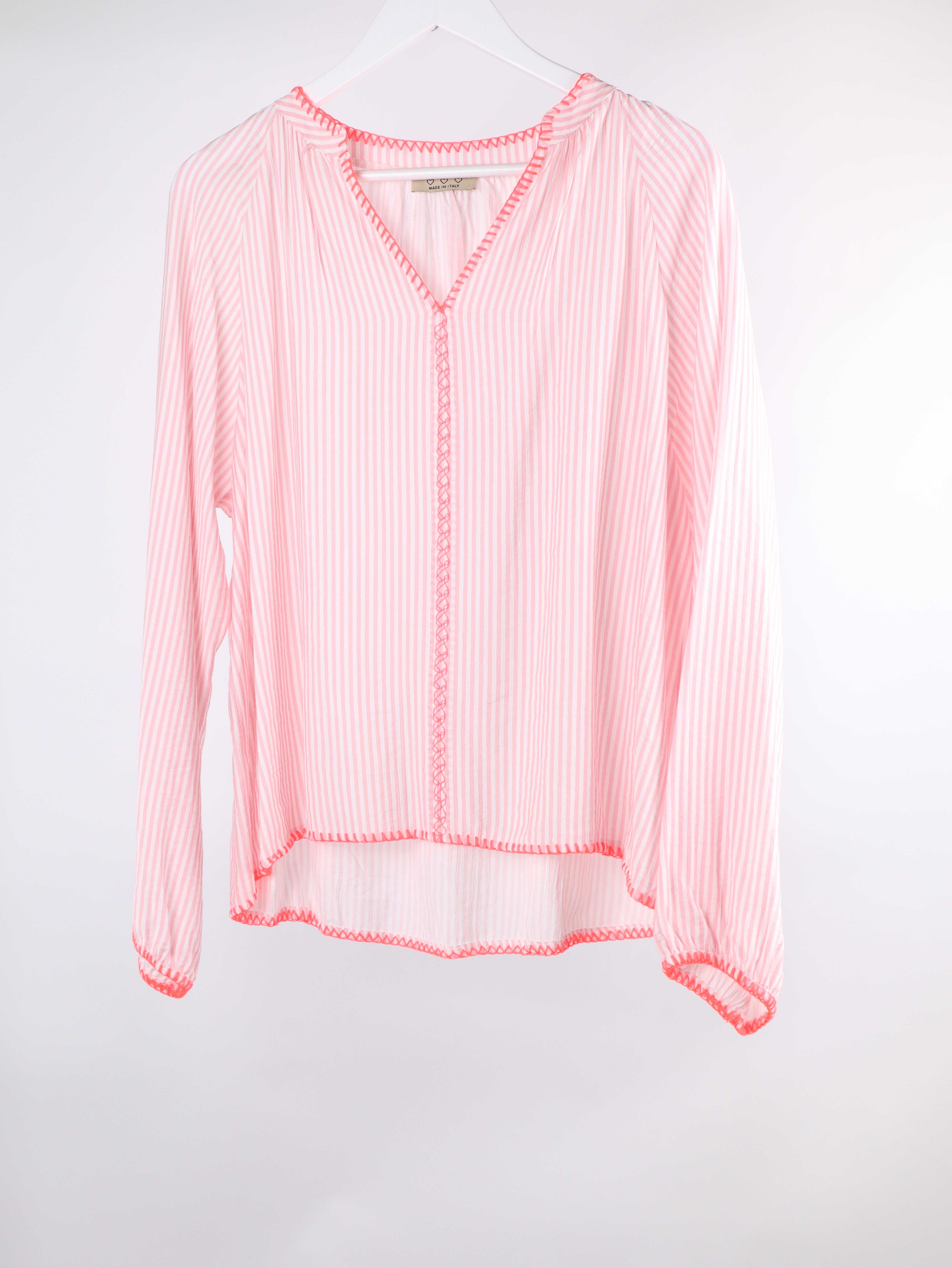 Streifen Viskosebluse mit Neon-Naht